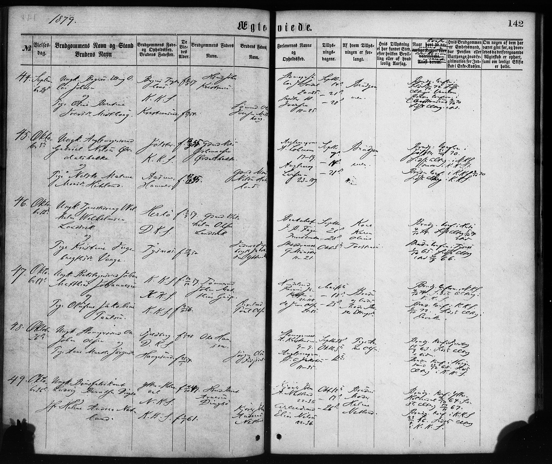 Korskirken sokneprestembete, AV/SAB-A-76101/H/Haa/L0036: Parish register (official) no. D 3, 1867-1882, p. 142