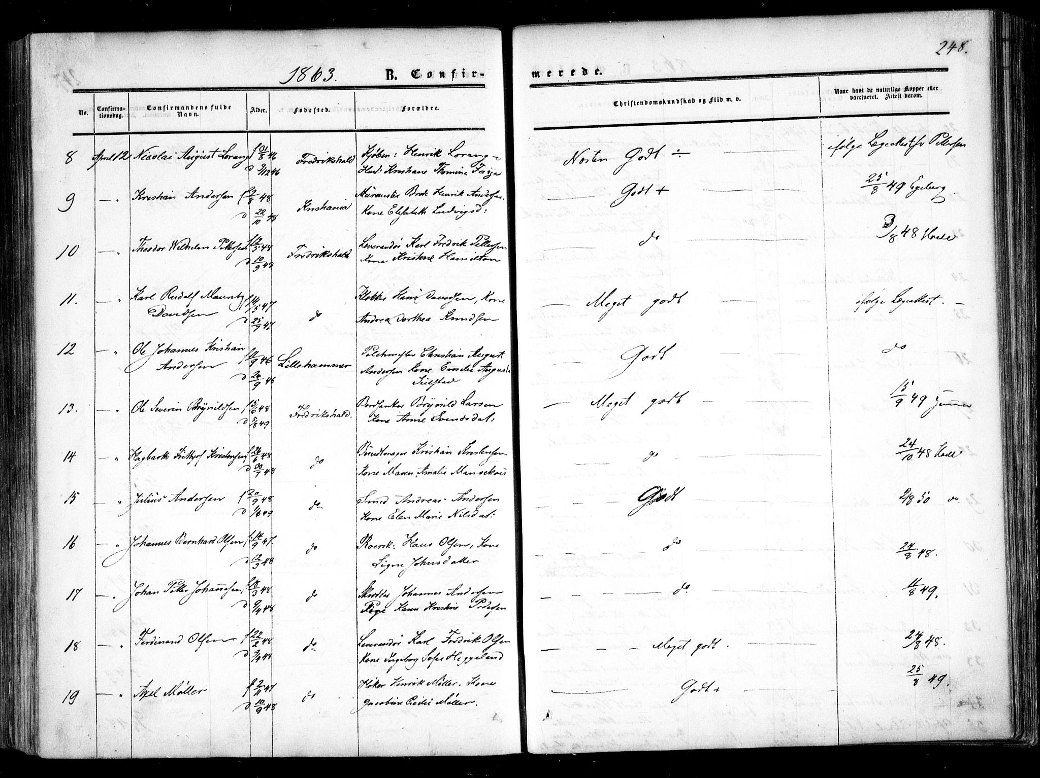 Halden prestekontor Kirkebøker, AV/SAO-A-10909/F/Fa/L0007: Parish register (official) no. I 7, 1857-1865, p. 248