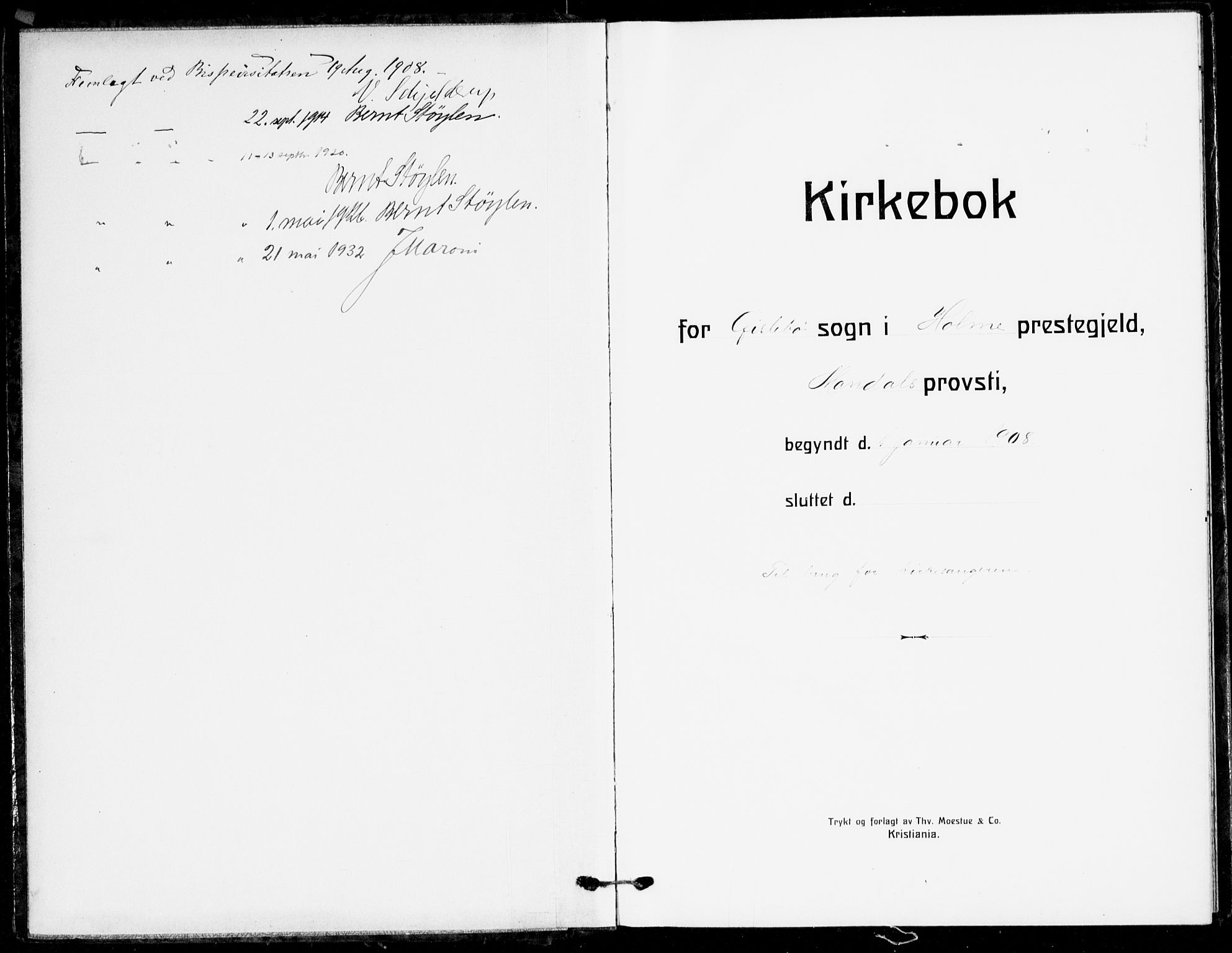 Holum sokneprestkontor, SAK/1111-0022/F/Fb/Fbc/L0004: Parish register (copy) no. B 4, 1908-1930