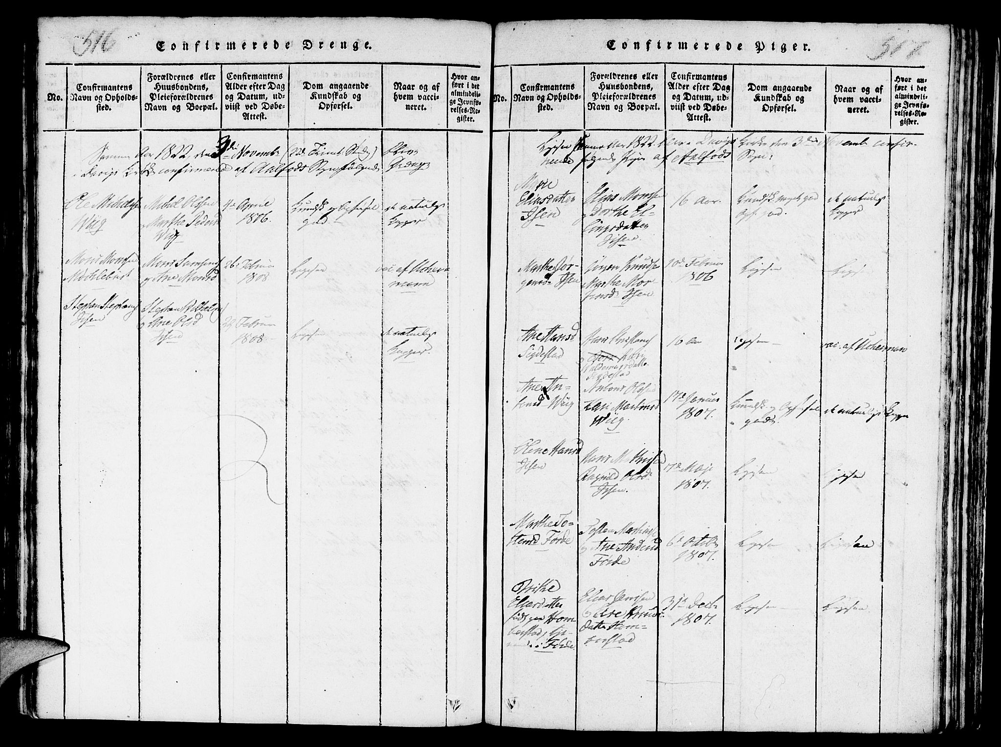 Davik sokneprestembete, AV/SAB-A-79701/H/Haa/Haaa/L0003: Parish register (official) no. A 3, 1816-1830, p. 516-517