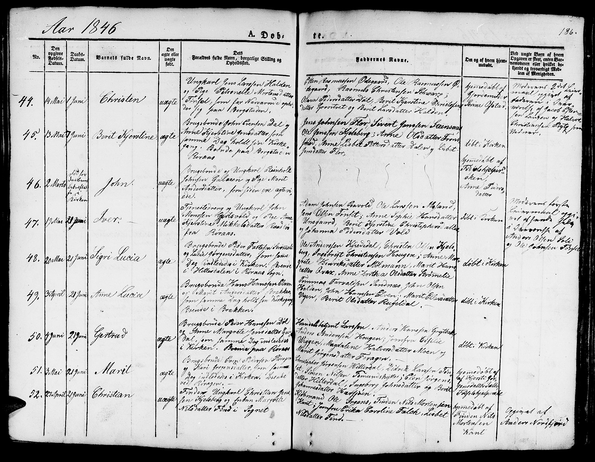 Ministerialprotokoller, klokkerbøker og fødselsregistre - Sør-Trøndelag, AV/SAT-A-1456/681/L0938: Parish register (copy) no. 681C02, 1829-1879, p. 186