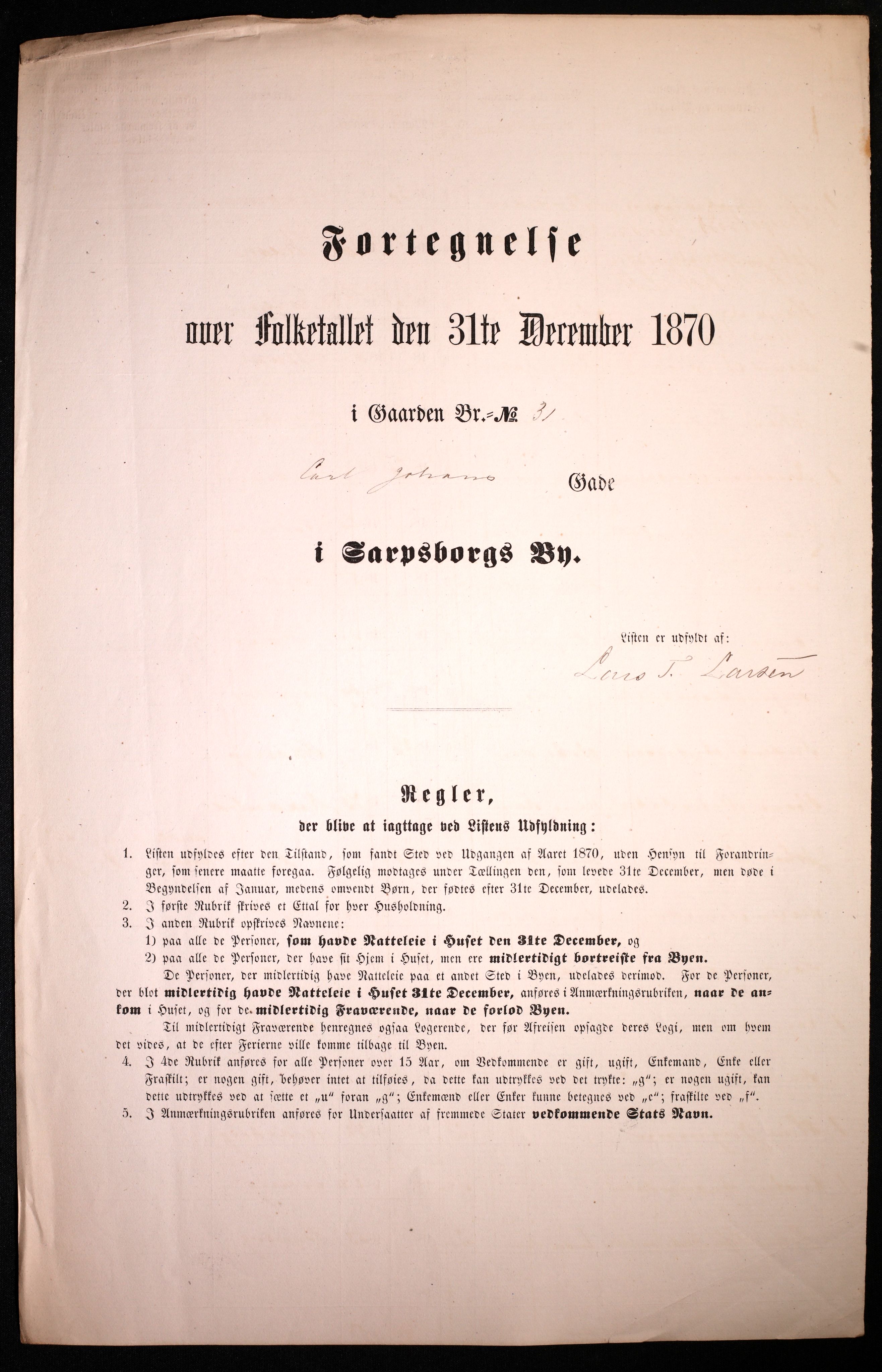 RA, 1870 census for 0102 Sarpsborg, 1870, p. 287