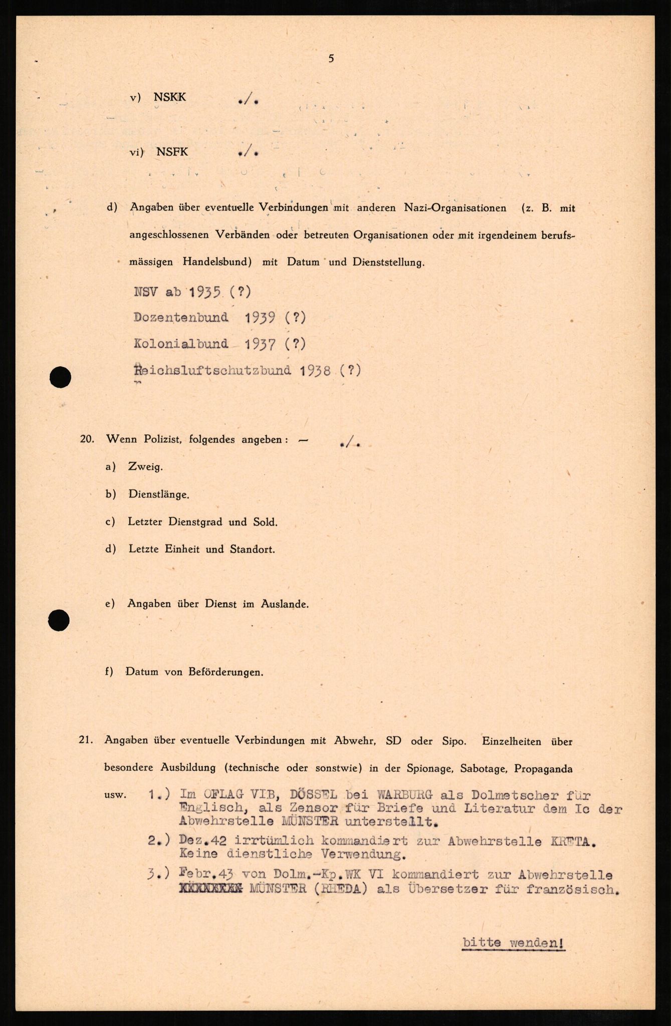 Forsvaret, Forsvarets overkommando II, RA/RAFA-3915/D/Db/L0007: CI Questionaires. Tyske okkupasjonsstyrker i Norge. Tyskere., 1945-1946, p. 102