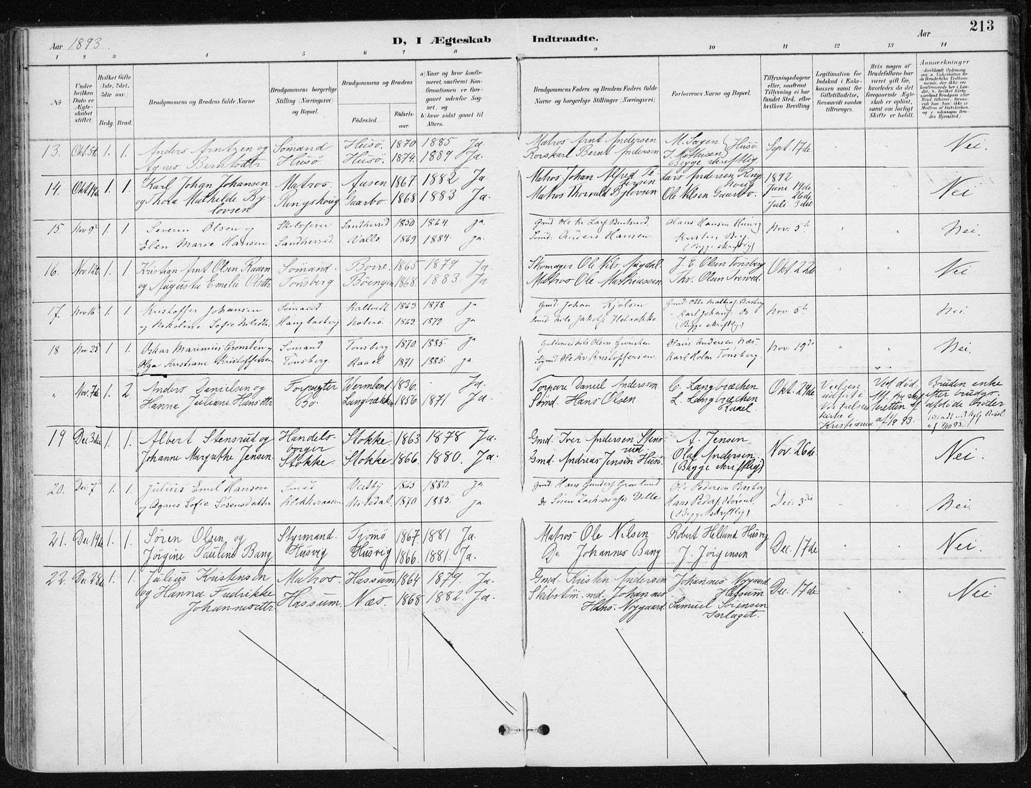 Sem kirkebøker, AV/SAKO-A-5/F/Fb/L0005: Parish register (official) no. II 5, 1892-1904, p. 213