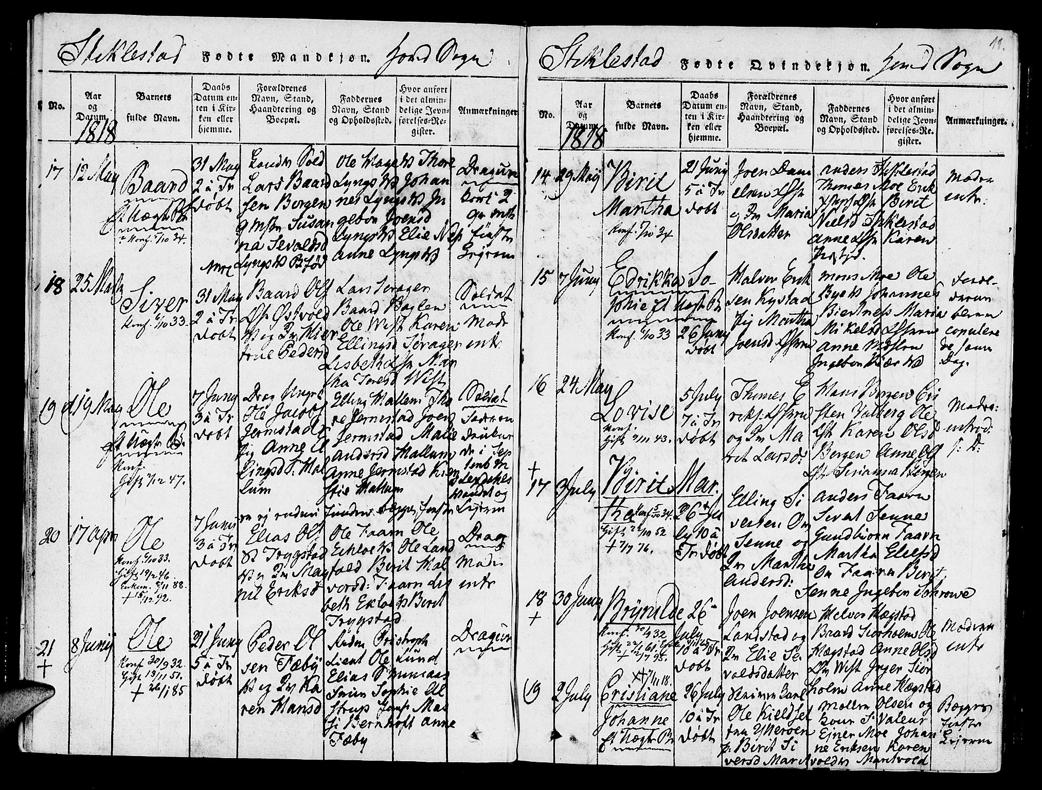 Ministerialprotokoller, klokkerbøker og fødselsregistre - Nord-Trøndelag, SAT/A-1458/723/L0234: Parish register (official) no. 723A05 /1, 1816-1840, p. 11