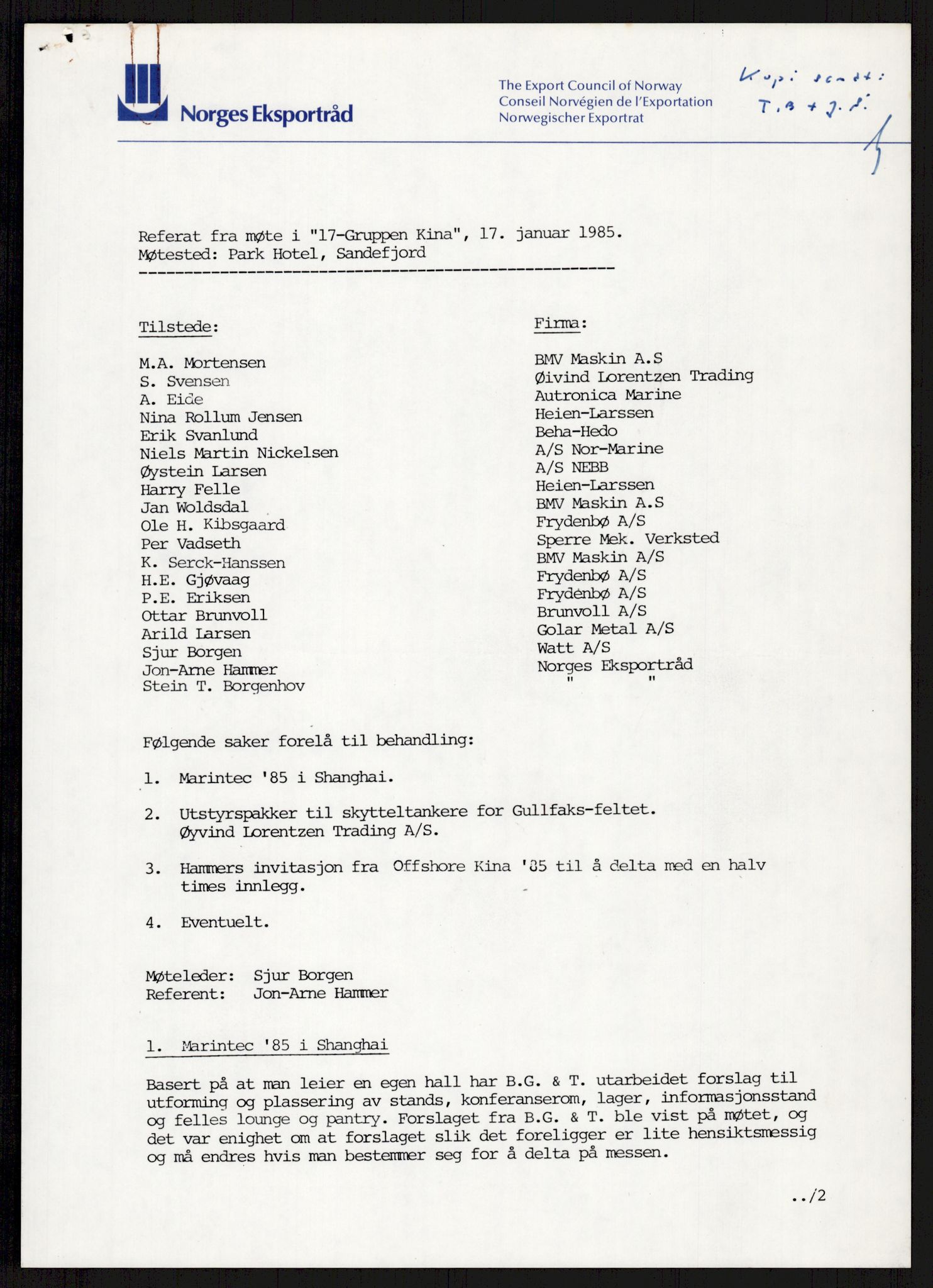 "17-Gruppen Kina", AV/RA-PA-1688/A/L0001: Møtereferater, 1979-1986, p. 185