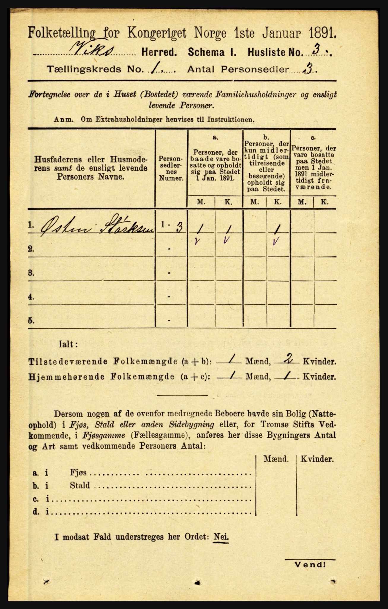 RA, 1891 census for 1417 Vik, 1891, p. 32