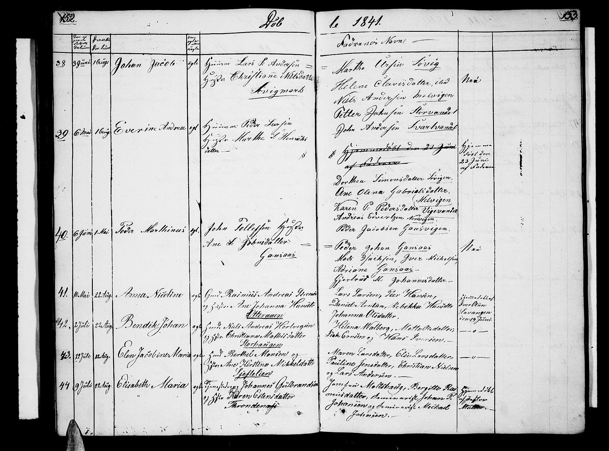Trondenes sokneprestkontor, AV/SATØ-S-1319/H/Hb/L0005klokker: Parish register (copy) no. 5, 1834-1845, p. 152-153