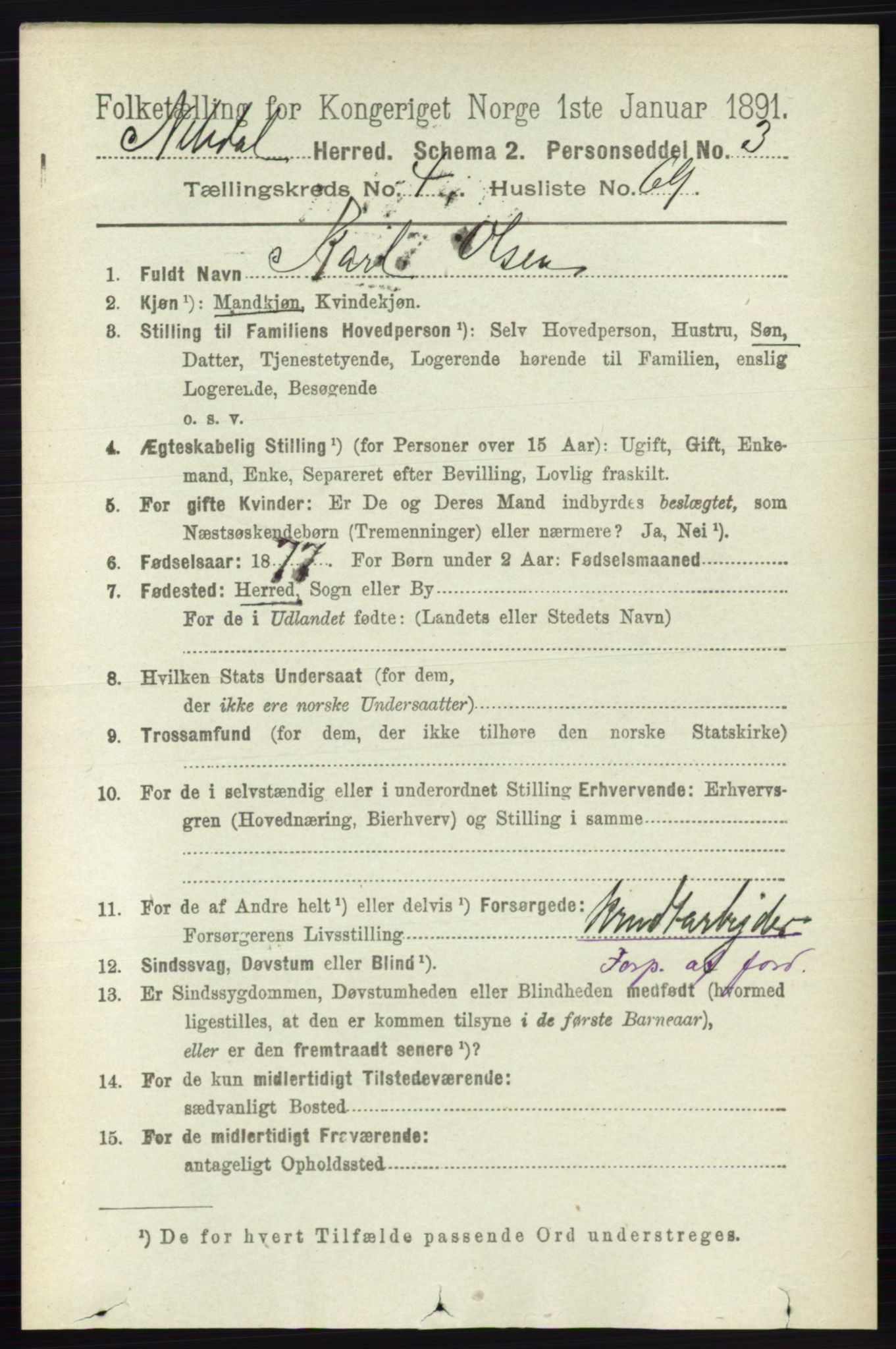 RA, 1891 census for 0233 Nittedal, 1891, p. 2073