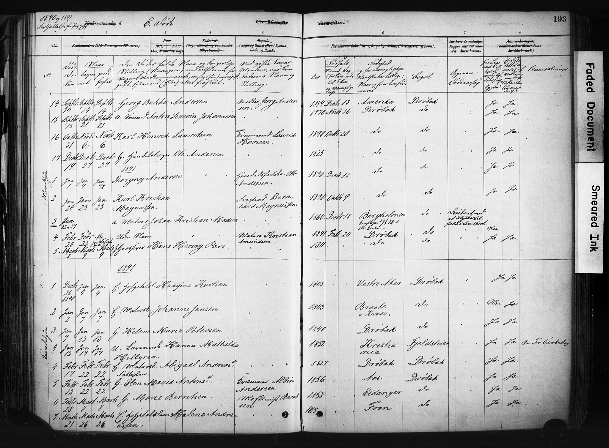 Drøbak prestekontor Kirkebøker, AV/SAO-A-10142a/F/Fb/L0001: Parish register (official) no. II 1, 1878-1891, p. 193