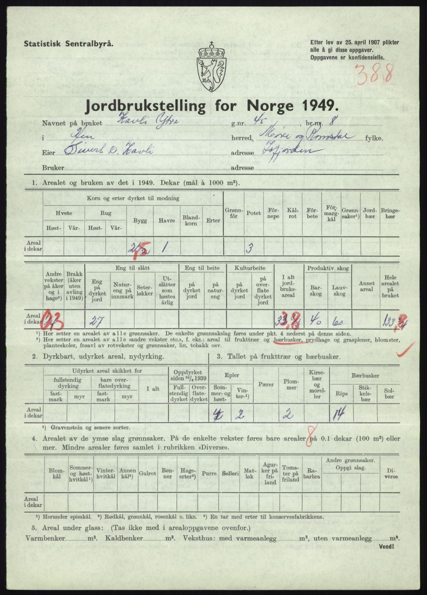 Statistisk sentralbyrå, Næringsøkonomiske emner, Jordbruk, skogbruk, jakt, fiske og fangst, AV/RA-S-2234/G/Gc/L0323: Møre og Romsdal: Grytten og Hen, 1949, p. 639