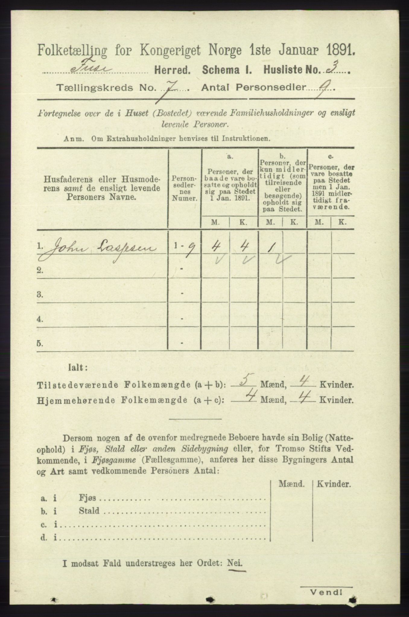 RA, 1891 census for 1241 Fusa, 1891, p. 1266