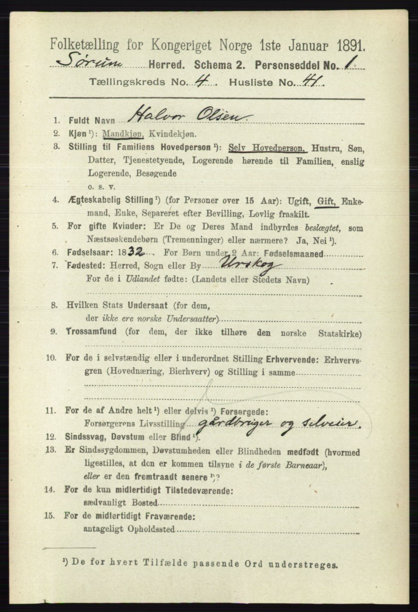 RA, 1891 census for 0226 Sørum, 1891, p. 2117