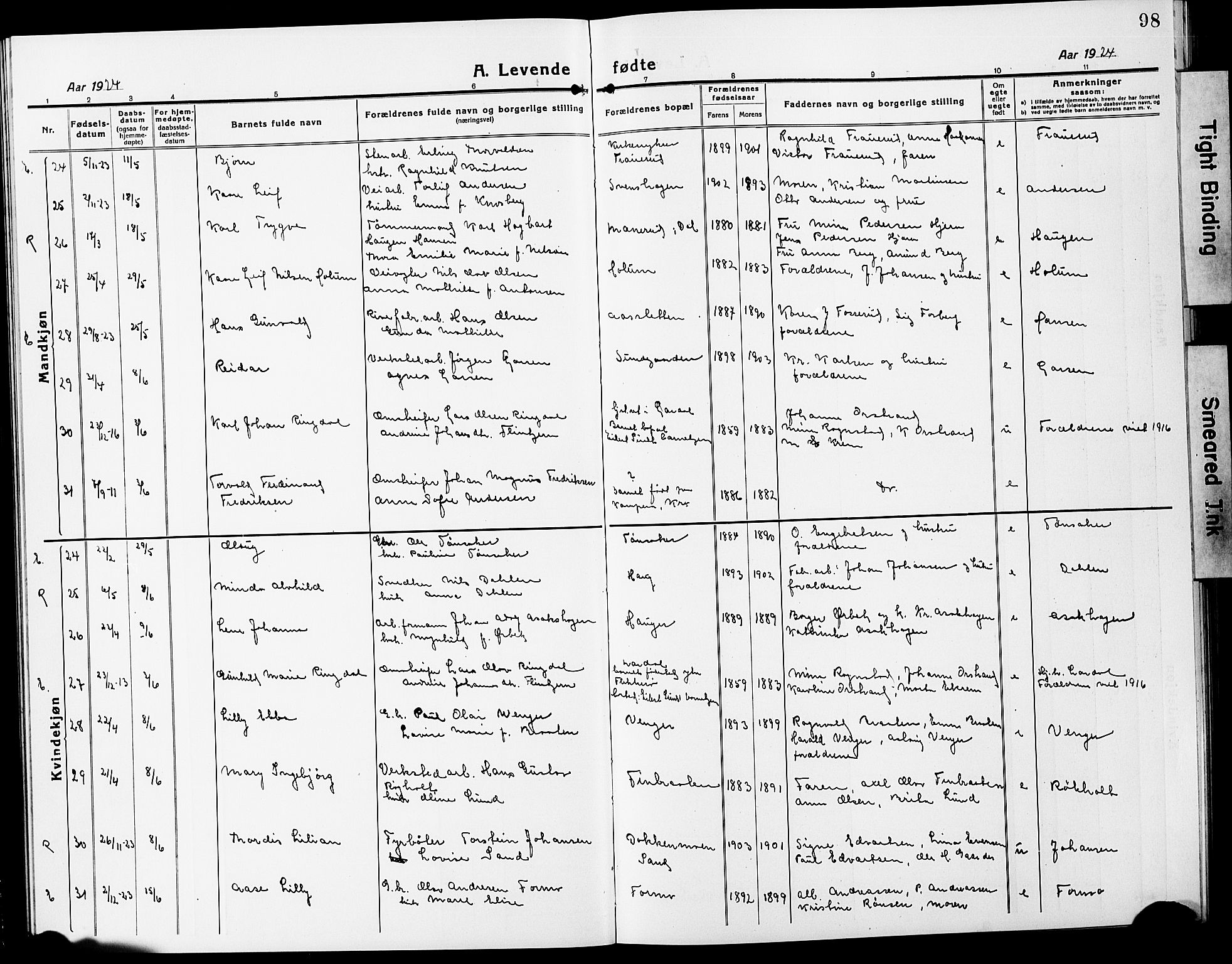 Eidsvoll prestekontor Kirkebøker, AV/SAO-A-10888/G/Ga/L0010: Parish register (copy) no. I 10, 1919-1929, p. 98