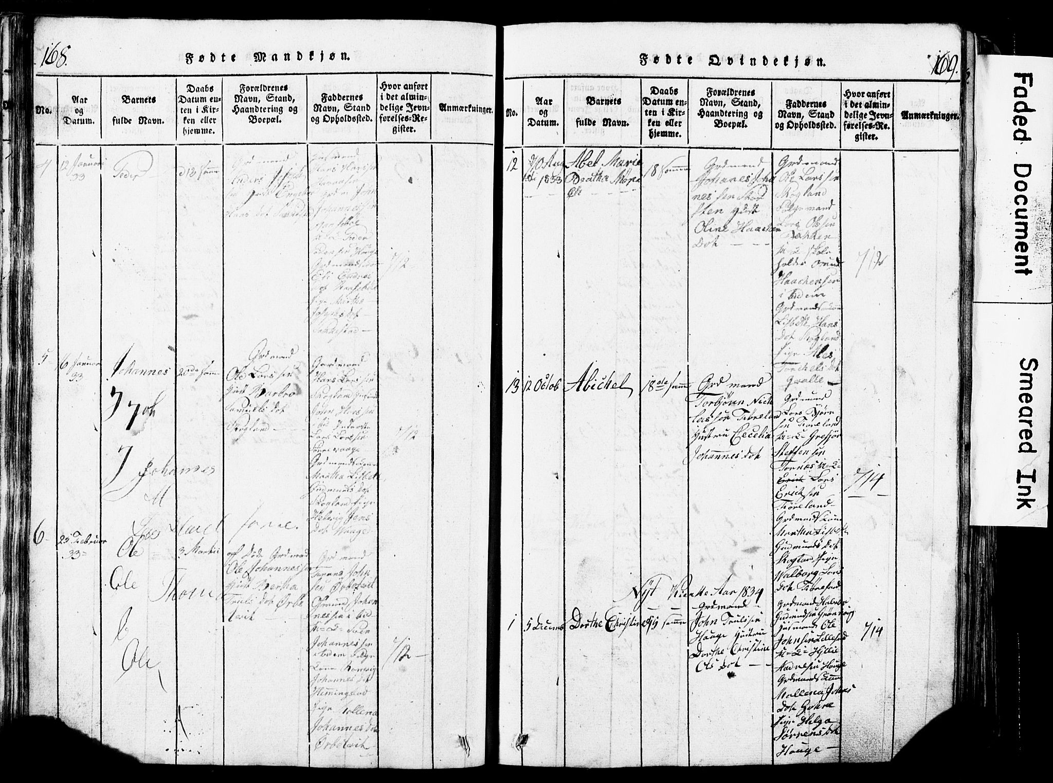 Torvastad sokneprestkontor, AV/SAST-A -101857/H/Ha/Hab/L0002: Parish register (copy) no. B 2, 1817-1834, p. 168-169