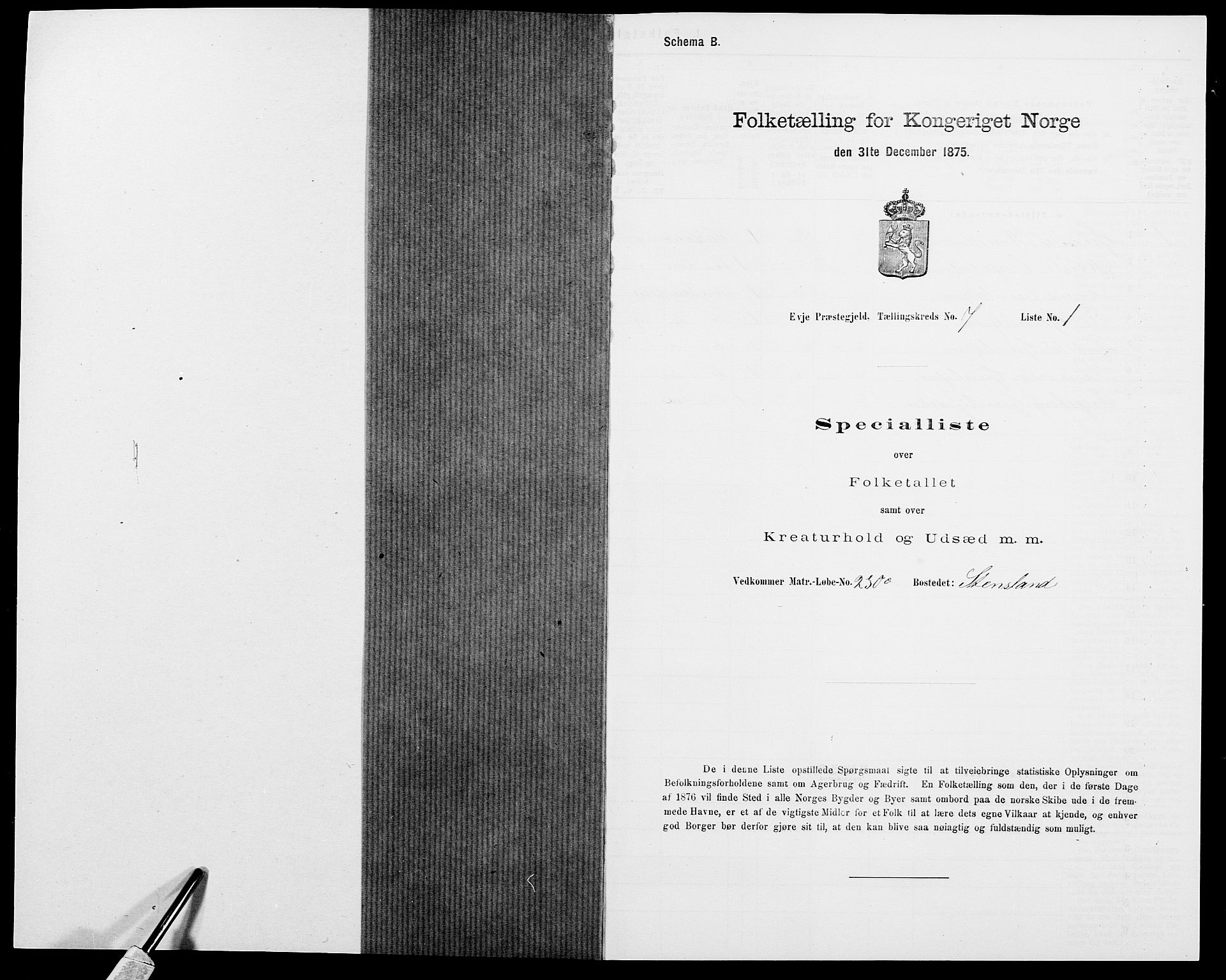 SAK, 1875 census for 0934P Evje, 1875, p. 586