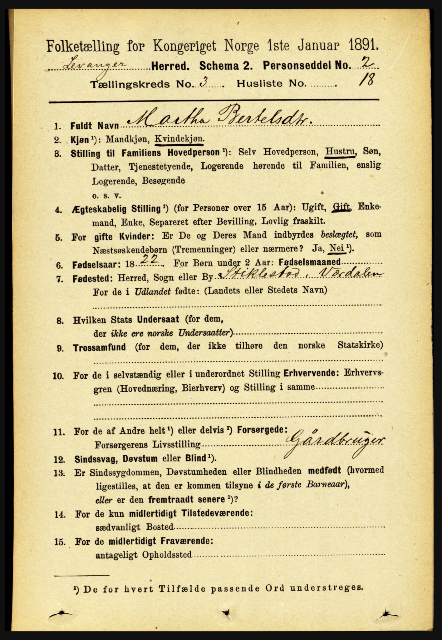 RA, 1891 census for 1720 Levanger, 1891, p. 1707