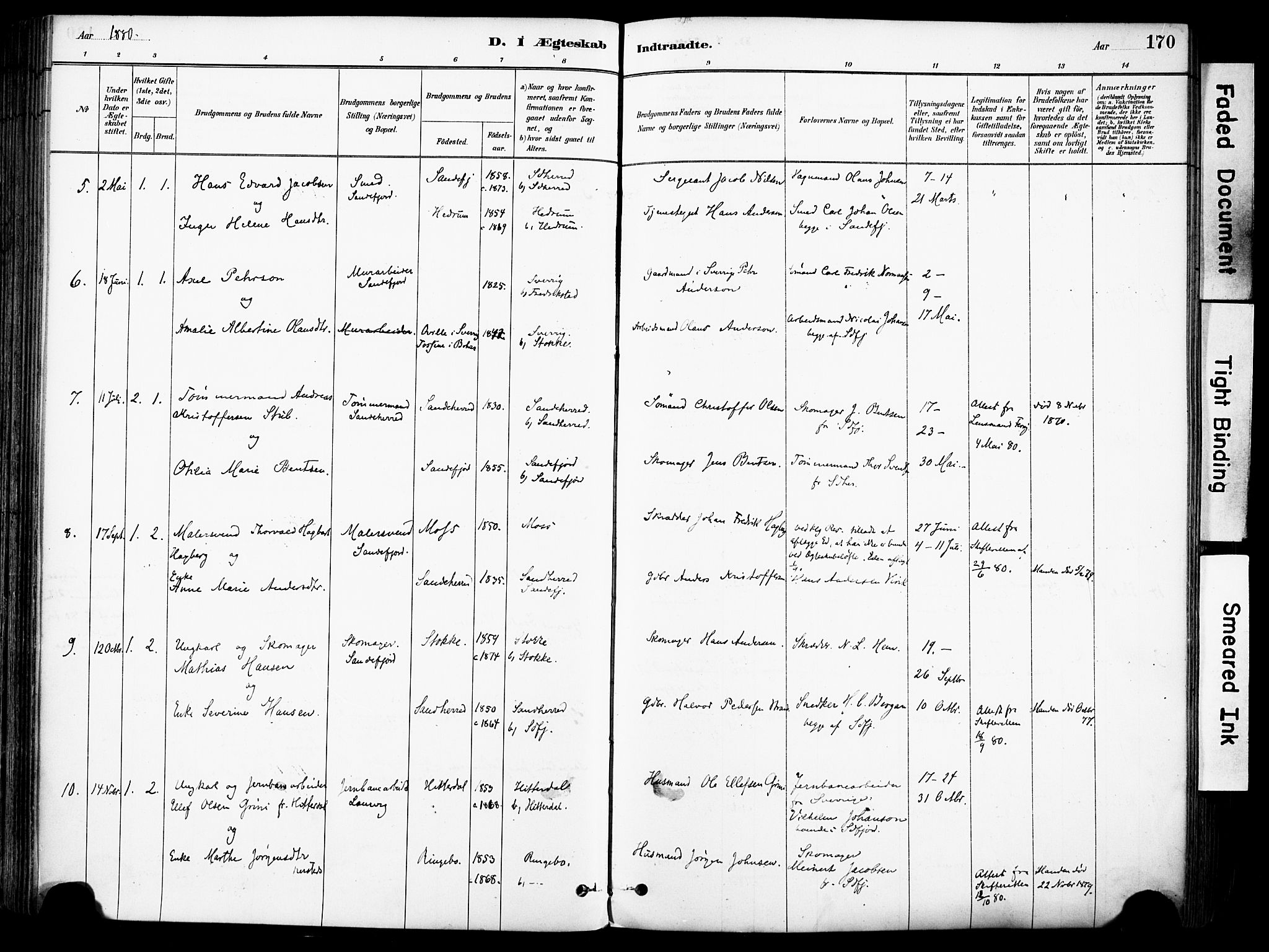 Sandefjord kirkebøker, AV/SAKO-A-315/F/Fa/L0002: Parish register (official) no. 2, 1880-1894, p. 170