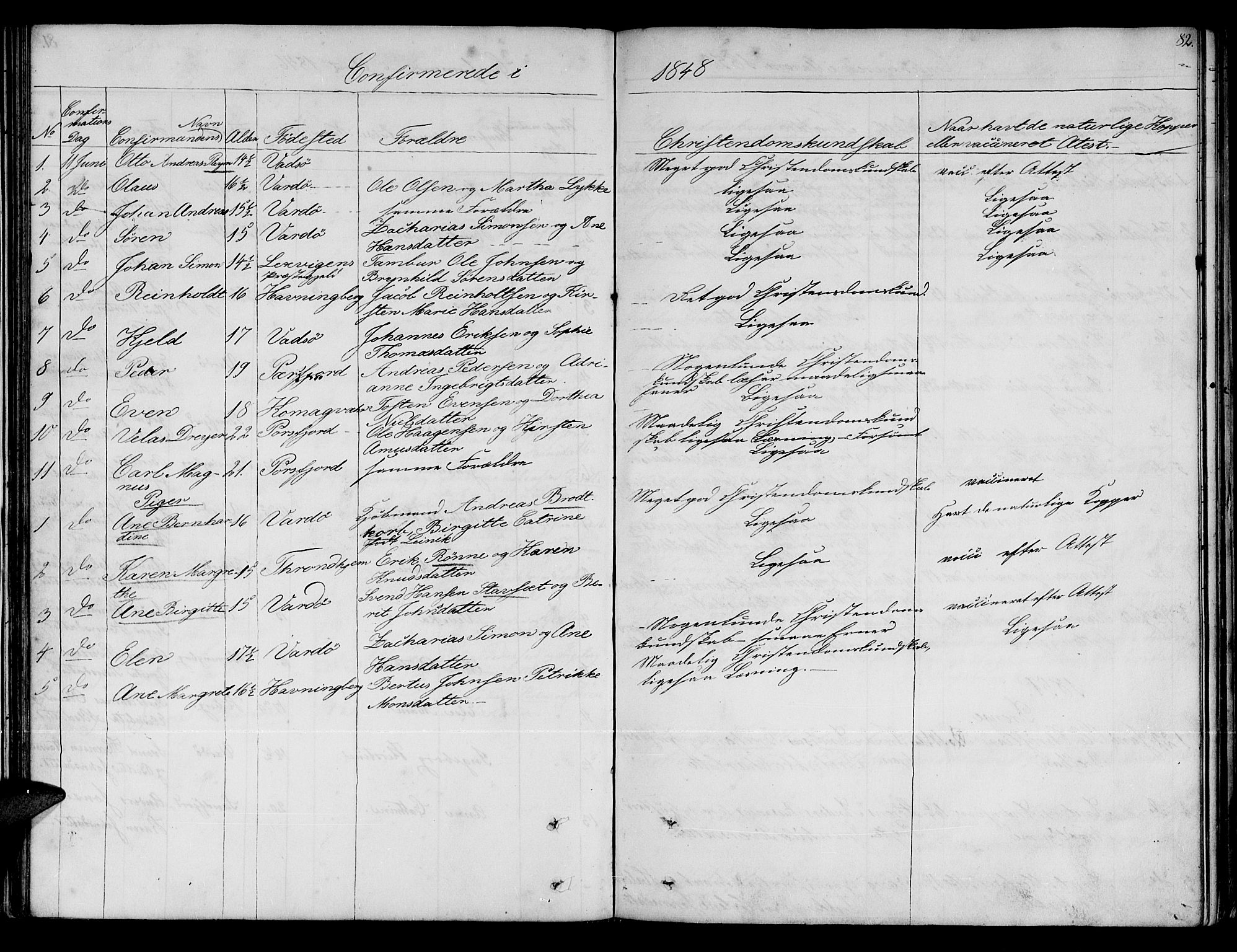 Vardø sokneprestkontor, SATØ/S-1332/H/Hb/L0001klokker: Parish register (copy) no. 1, 1844-1861, p. 82