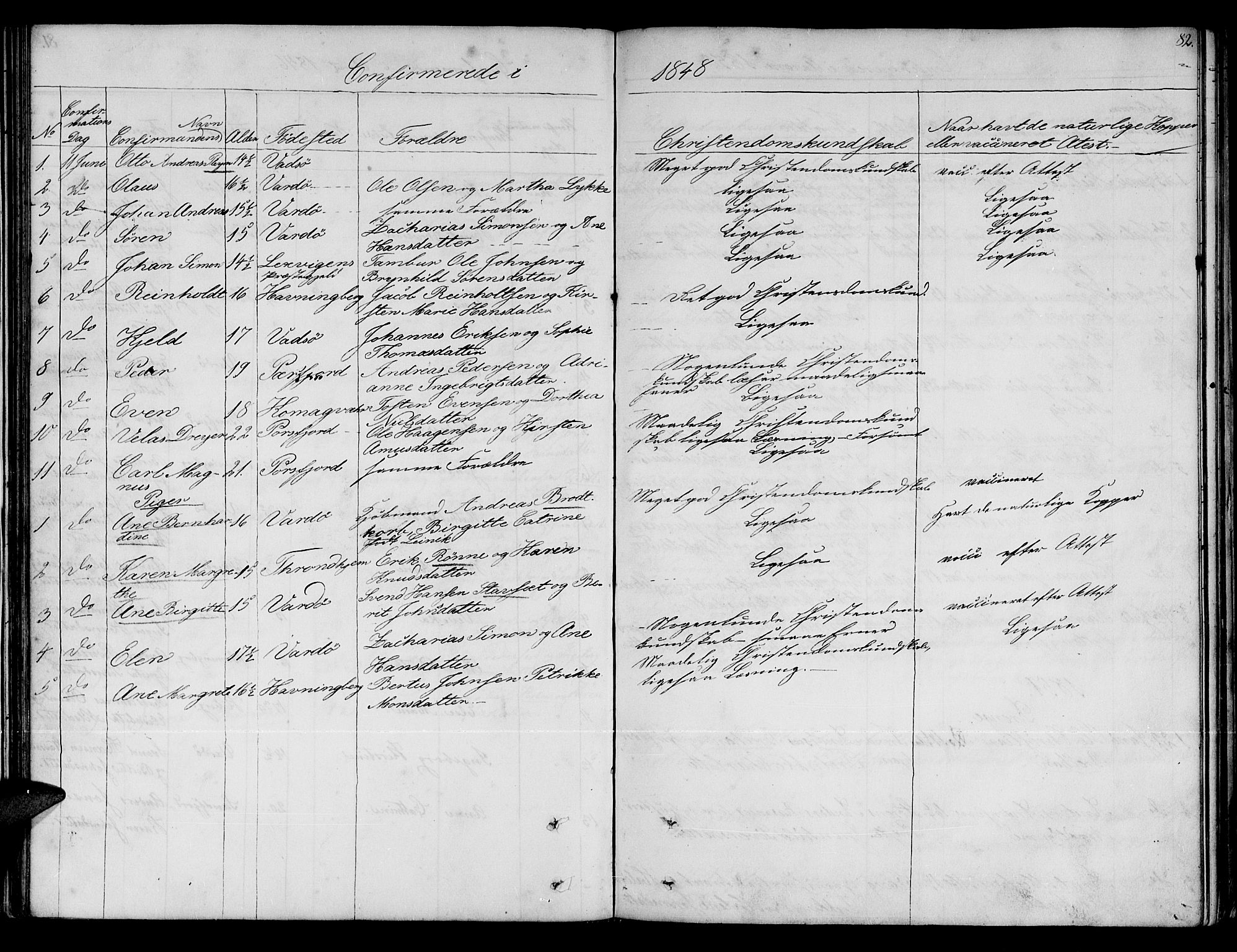 Vardø sokneprestkontor, AV/SATØ-S-1332/H/Hb/L0001klokker: Parish register (copy) no. 1, 1844-1861, p. 82