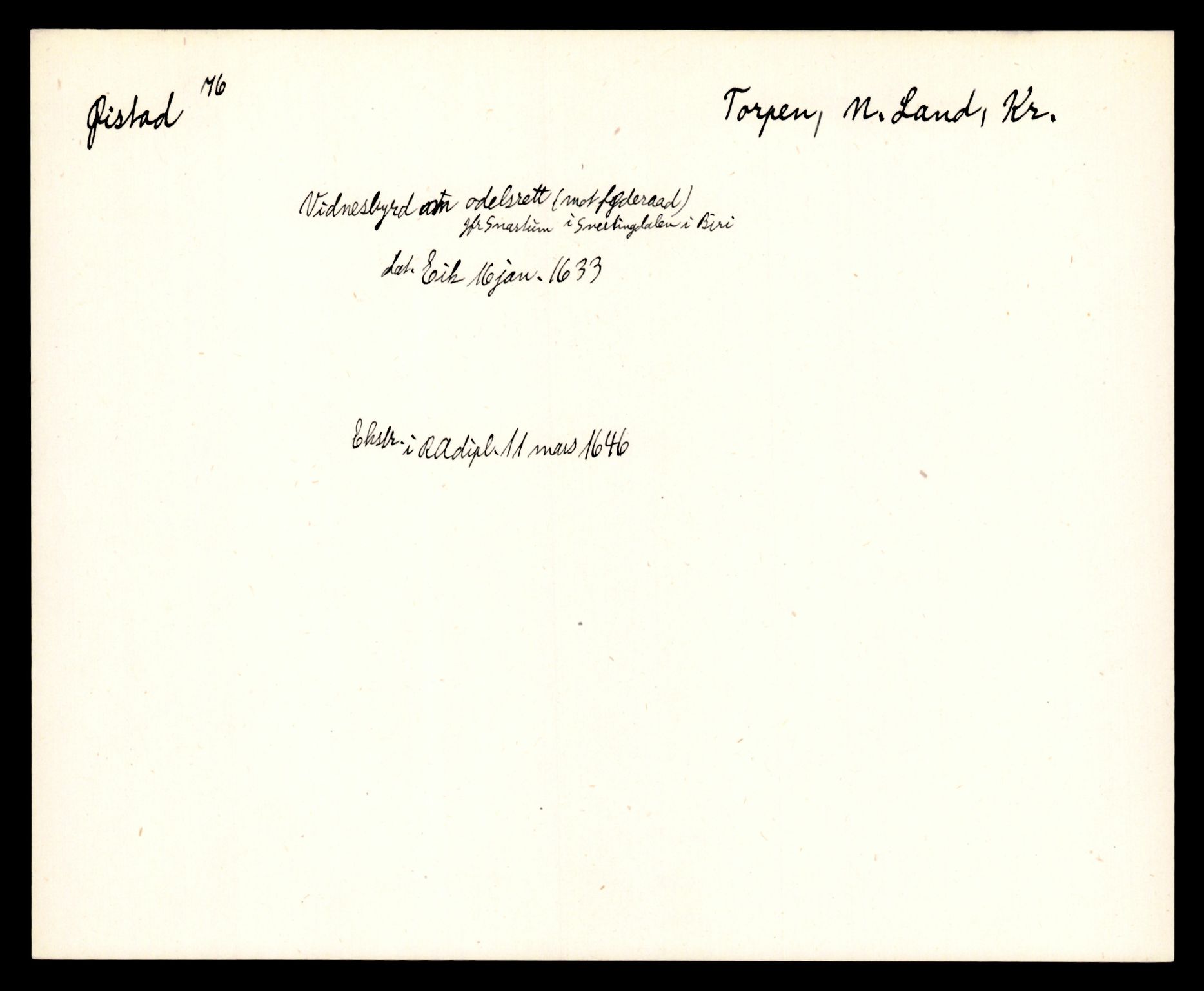 Riksarkivets diplomsamling, AV/RA-EA-5965/F35/F35e/L0011: Registreringssedler Oppland 3, 1400-1700, p. 481