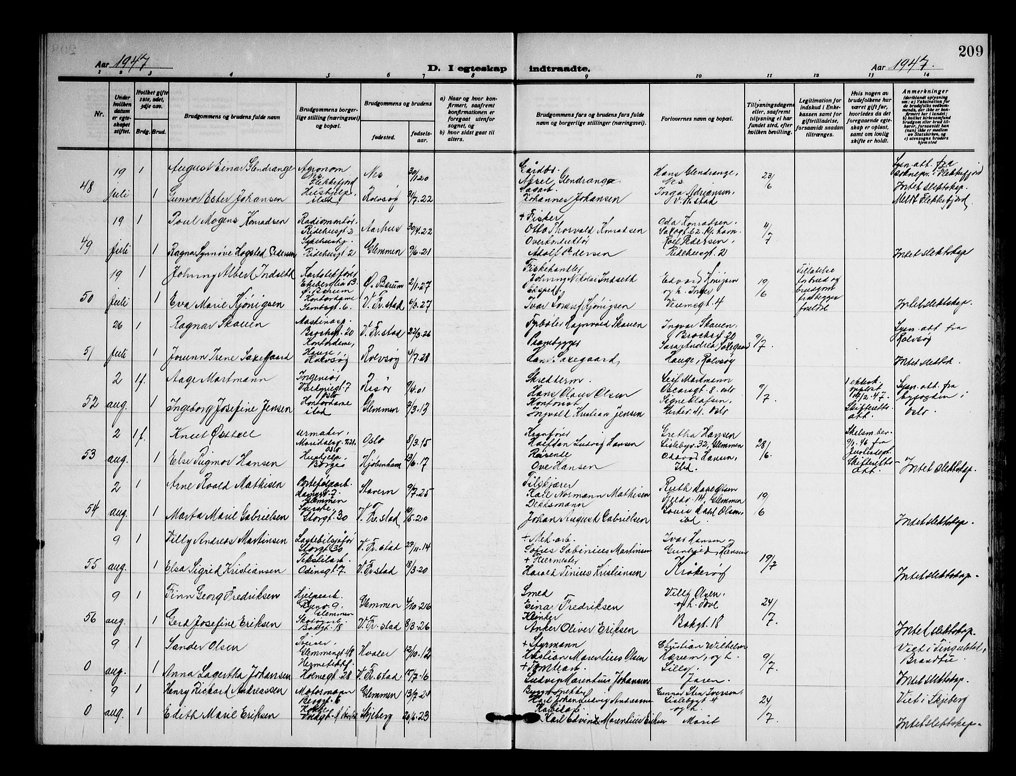 Fredrikstad domkirkes prestekontor Kirkebøker, AV/SAO-A-10906/G/Ga/L0006: Parish register (copy) no. 6, 1923-1949, p. 209