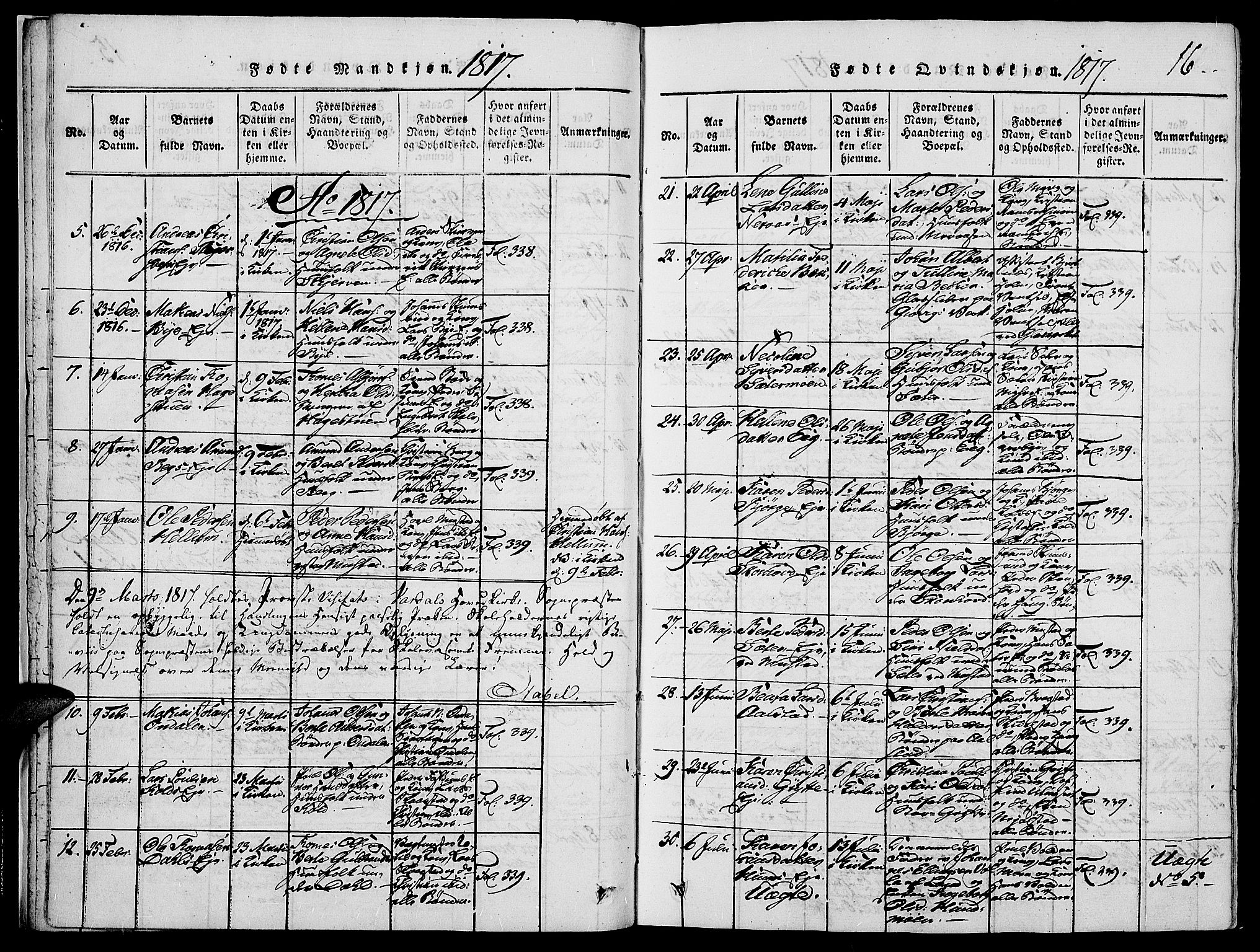 Vardal prestekontor, SAH/PREST-100/H/Ha/Haa/L0004: Parish register (official) no. 4, 1814-1831, p. 16