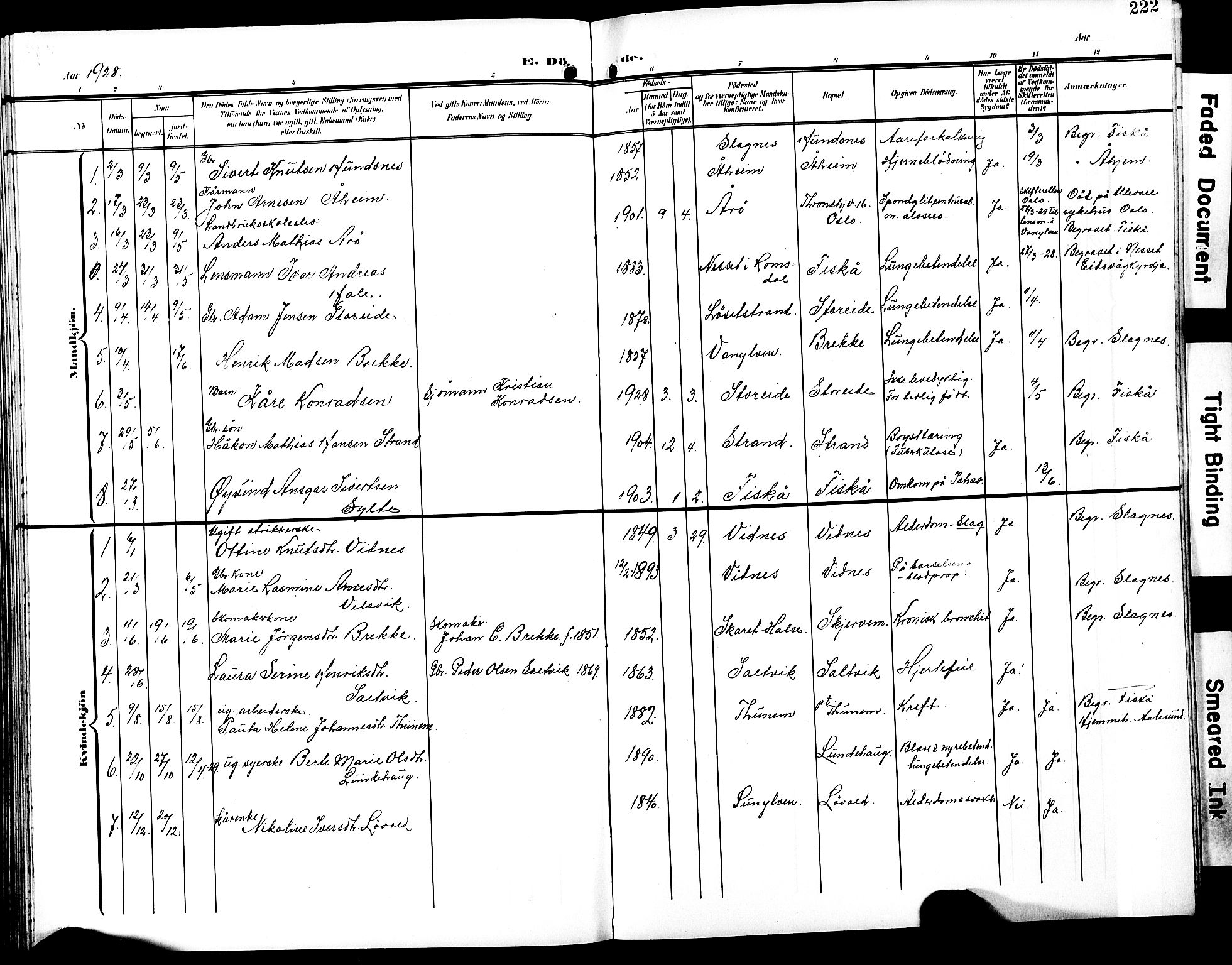 Ministerialprotokoller, klokkerbøker og fødselsregistre - Møre og Romsdal, SAT/A-1454/501/L0018: Parish register (copy) no. 501C04, 1902-1930, p. 222