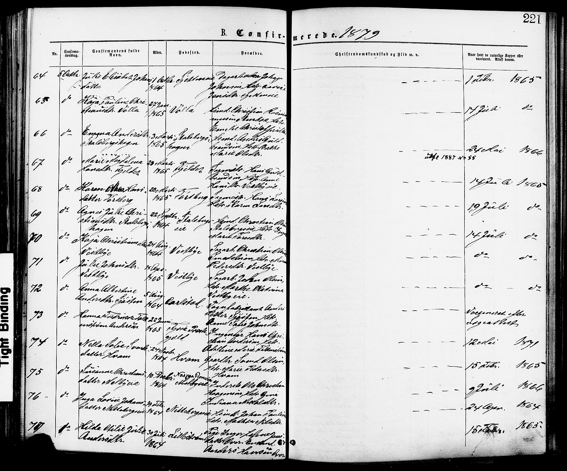 Skedsmo prestekontor Kirkebøker, AV/SAO-A-10033a/F/Fa/L0012: Parish register (official) no. I 12, 1876-1883, p. 221