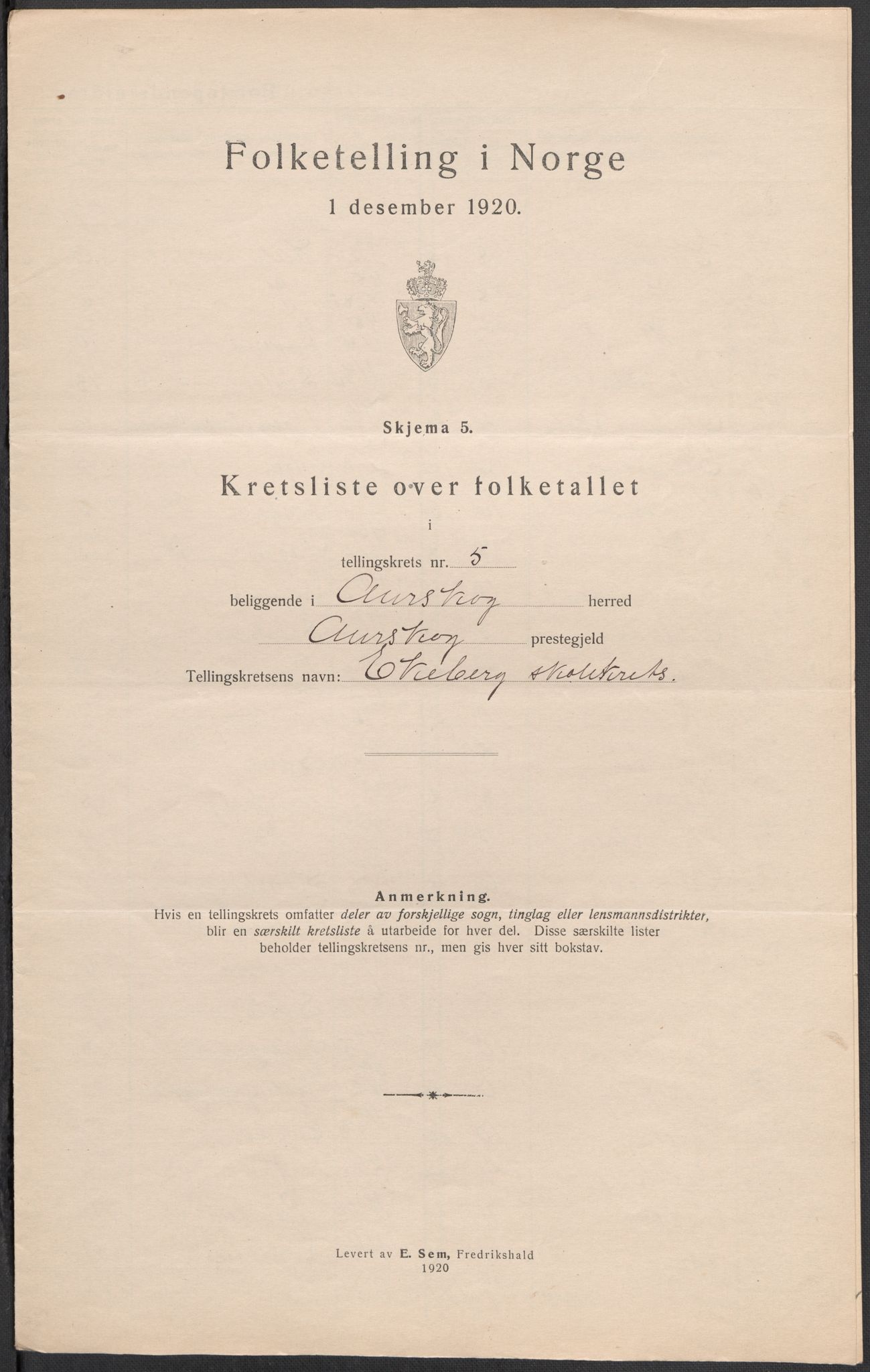 SAO, 1920 census for Aurskog, 1920, p. 23