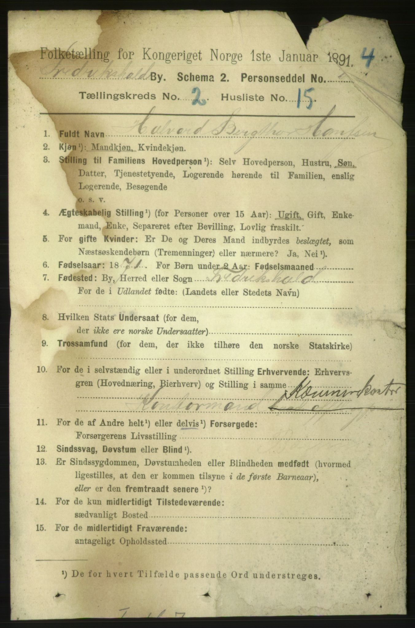 RA, 1891 census for 0101 Fredrikshald, 1891, p. 2817