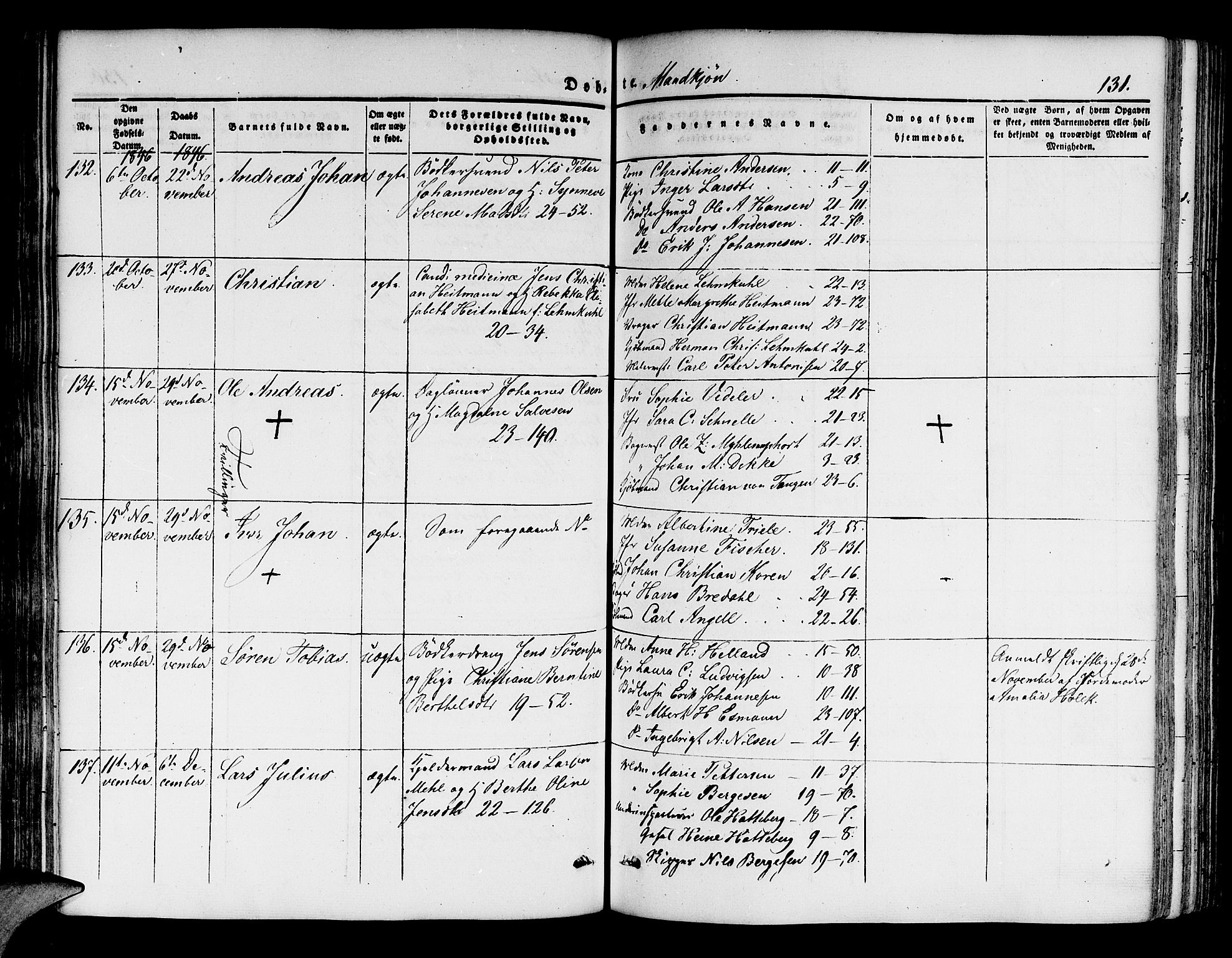 Korskirken sokneprestembete, SAB/A-76101/H/Hab: Parish register (copy) no. B 1, 1839-1847, p. 131