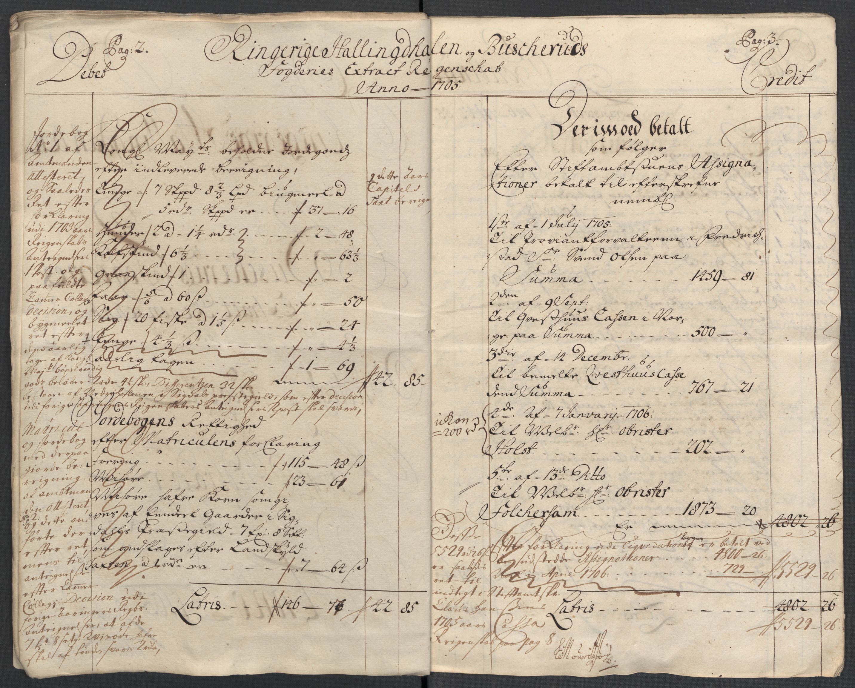 Rentekammeret inntil 1814, Reviderte regnskaper, Fogderegnskap, AV/RA-EA-4092/R22/L1464: Fogderegnskap Ringerike, Hallingdal og Buskerud, 1705, p. 12