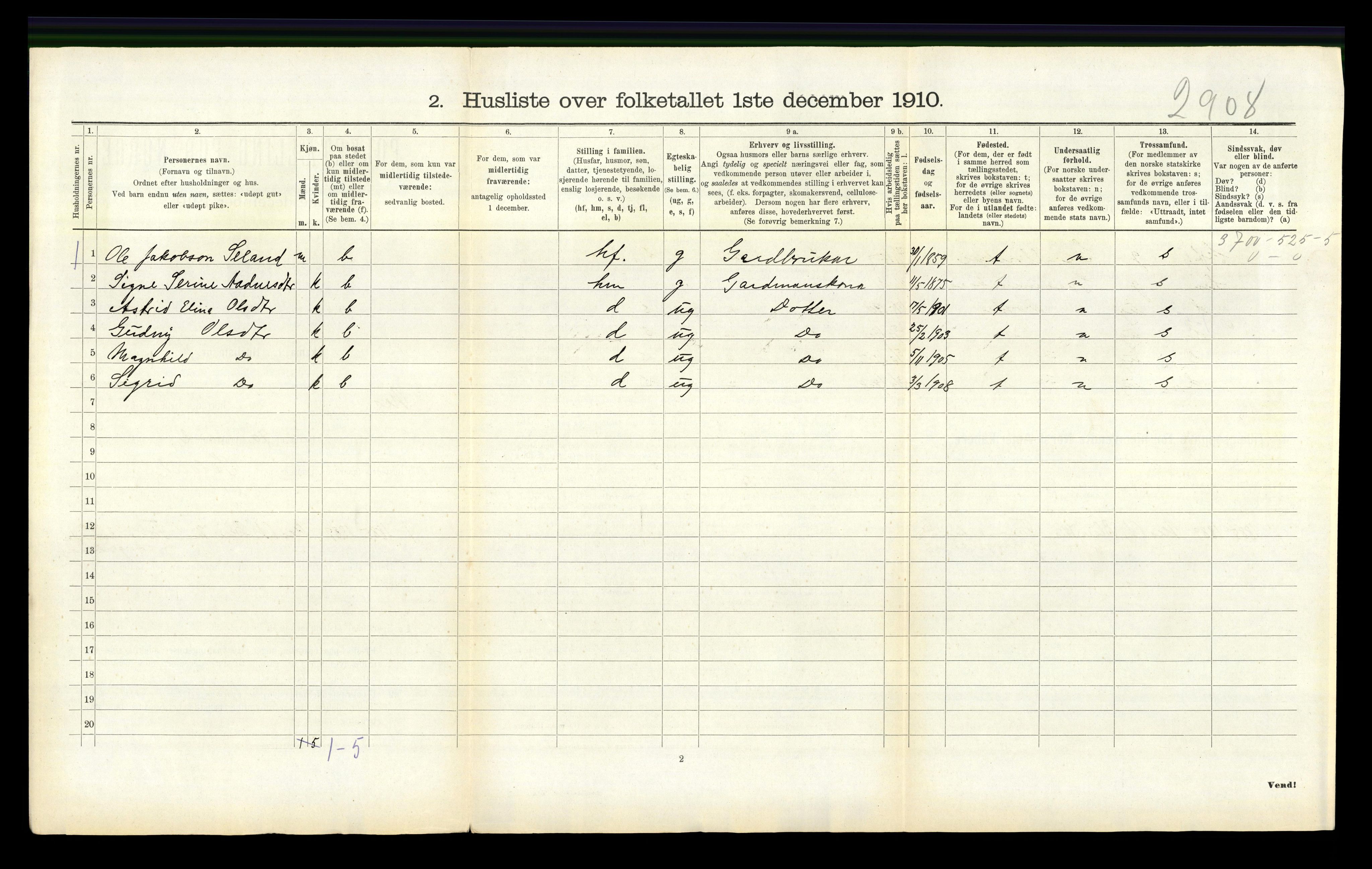 RA, 1910 census for Nes, 1910, p. 204