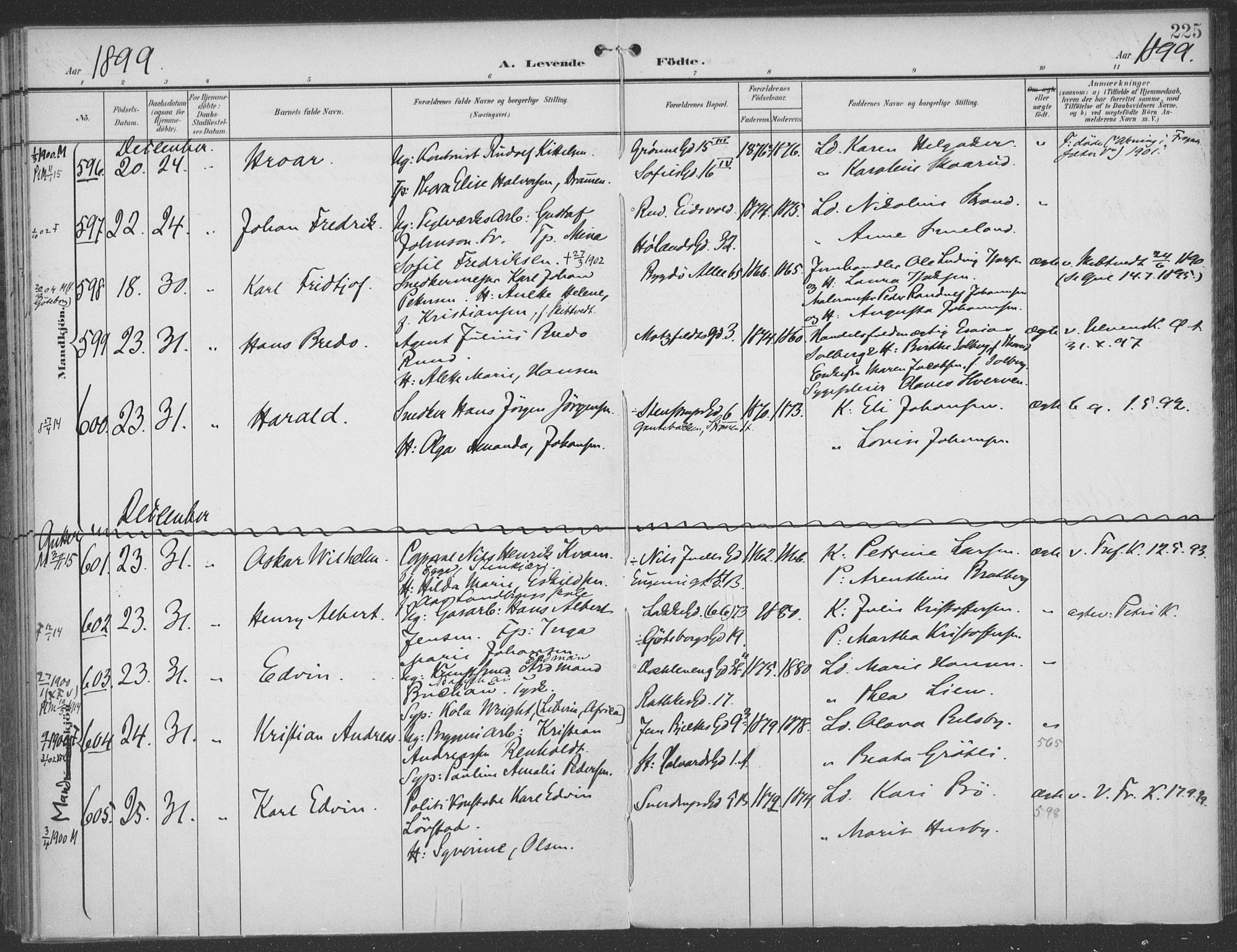 Rikshospitalet prestekontor Kirkebøker, SAO/A-10309b/F/L0011: Parish register (official) no. 11, 1898-1900, p. 225