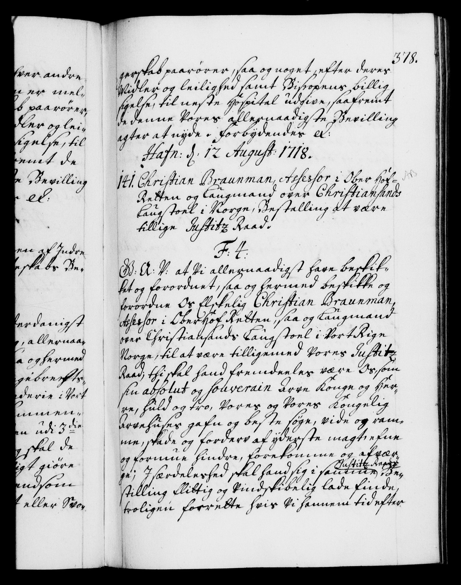 Danske Kanselli 1572-1799, AV/RA-EA-3023/F/Fc/Fca/Fcaa/L0022: Norske registre, 1716-1719, p. 378a