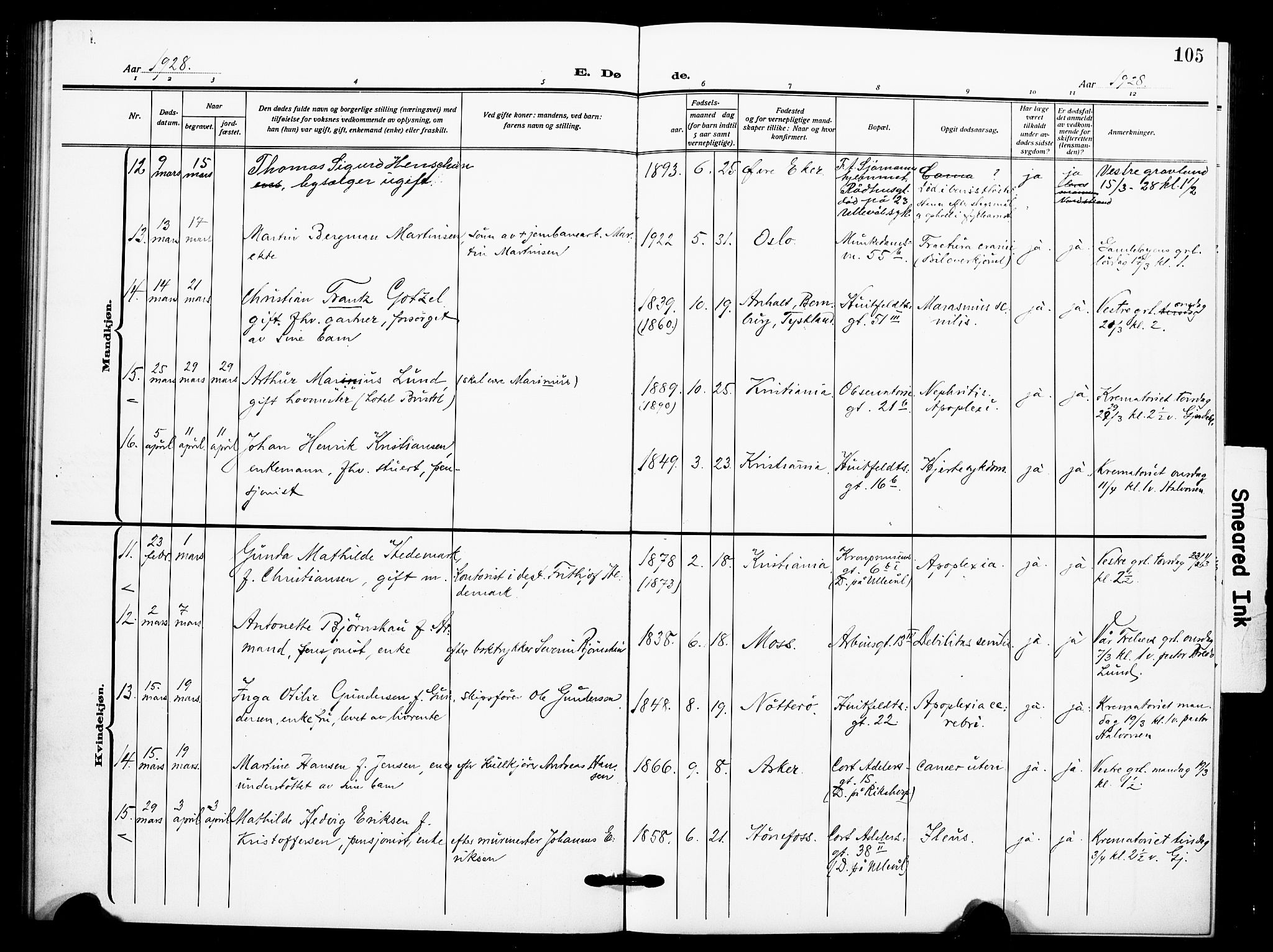 Johannes prestekontor Kirkebøker, SAO/A-10852/F/Fa/L0012: Parish register (official) no. 12, 1918-1930, p. 105
