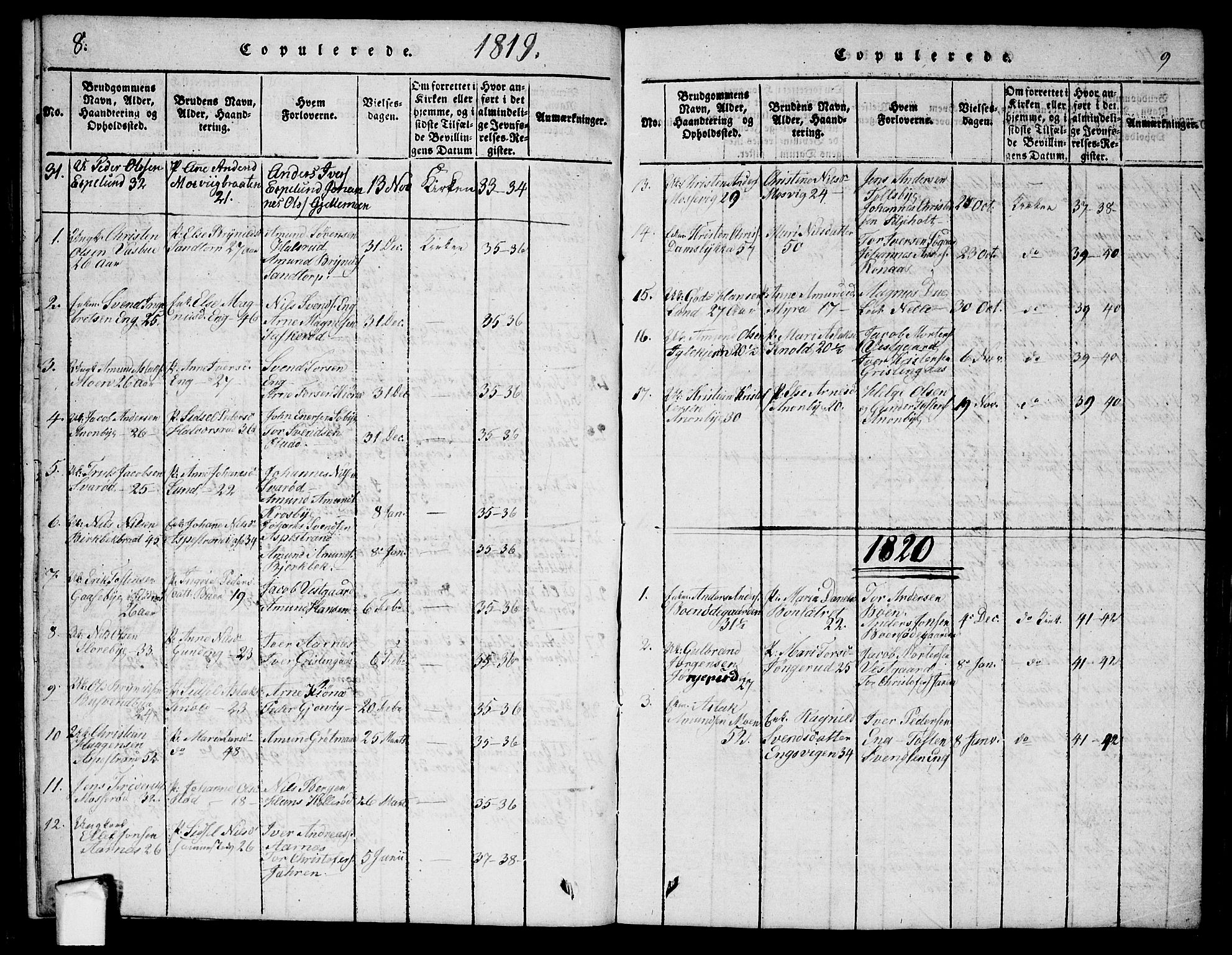 Aremark prestekontor Kirkebøker, AV/SAO-A-10899/G/Ga/L0001: Parish register (copy) no.  I 1, 1814-1834, p. 8-9