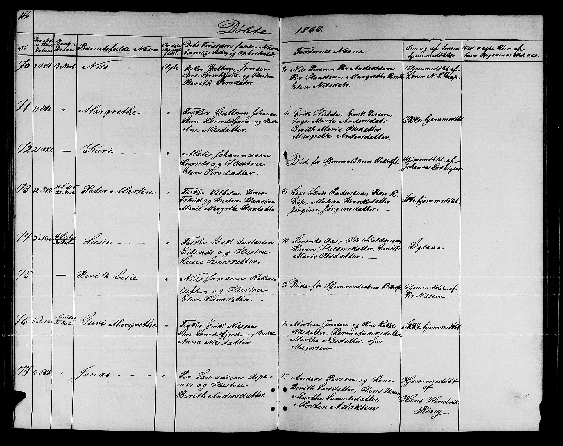 Talvik sokneprestkontor, SATØ/S-1337/H/Hb/L0001klokker: Parish register (copy) no. 1, 1847-1863, p. 166