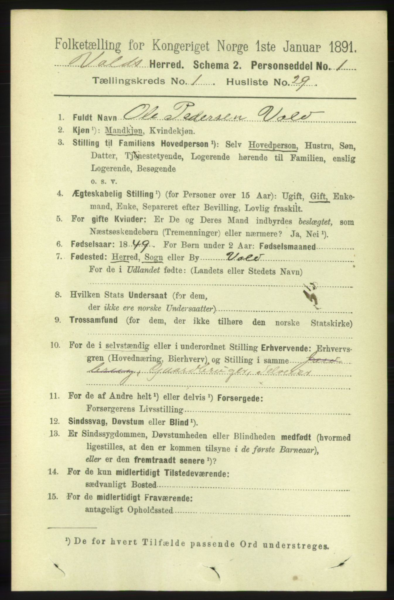 RA, 1891 census for 1537 Voll, 1891, p. 253