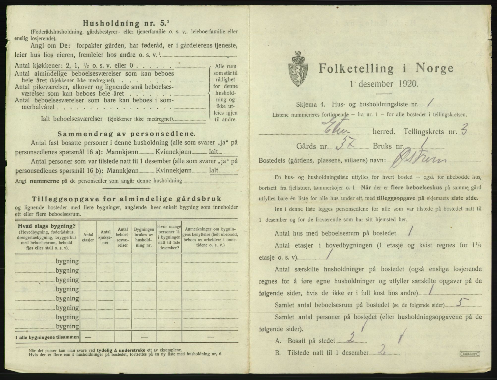 SAB, 1920 census for Etne, 1920, p. 207