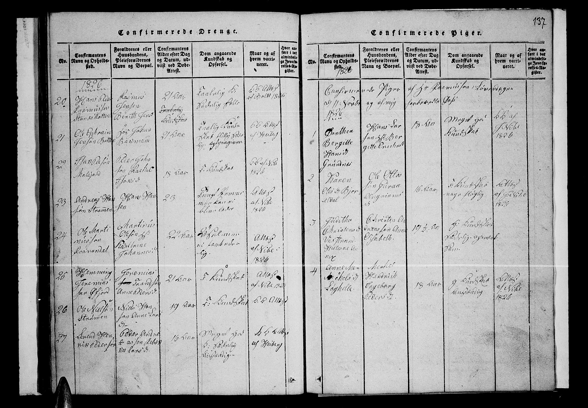 Lenvik sokneprestembete, AV/SATØ-S-1310/H/Ha/Hab/L0001klokker: Parish register (copy) no. 1, 1822-1837, p. 137