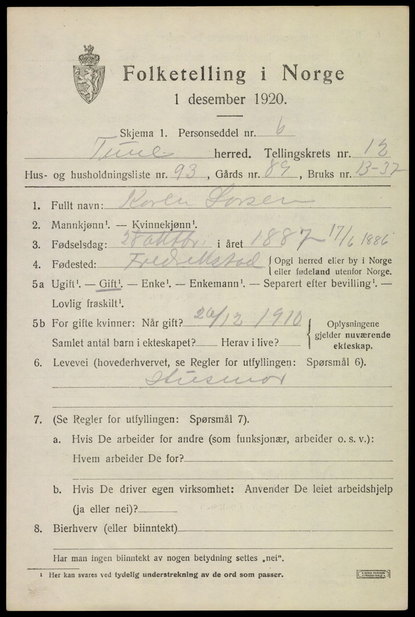 SAO, 1920 census for Tune, 1920, p. 18264