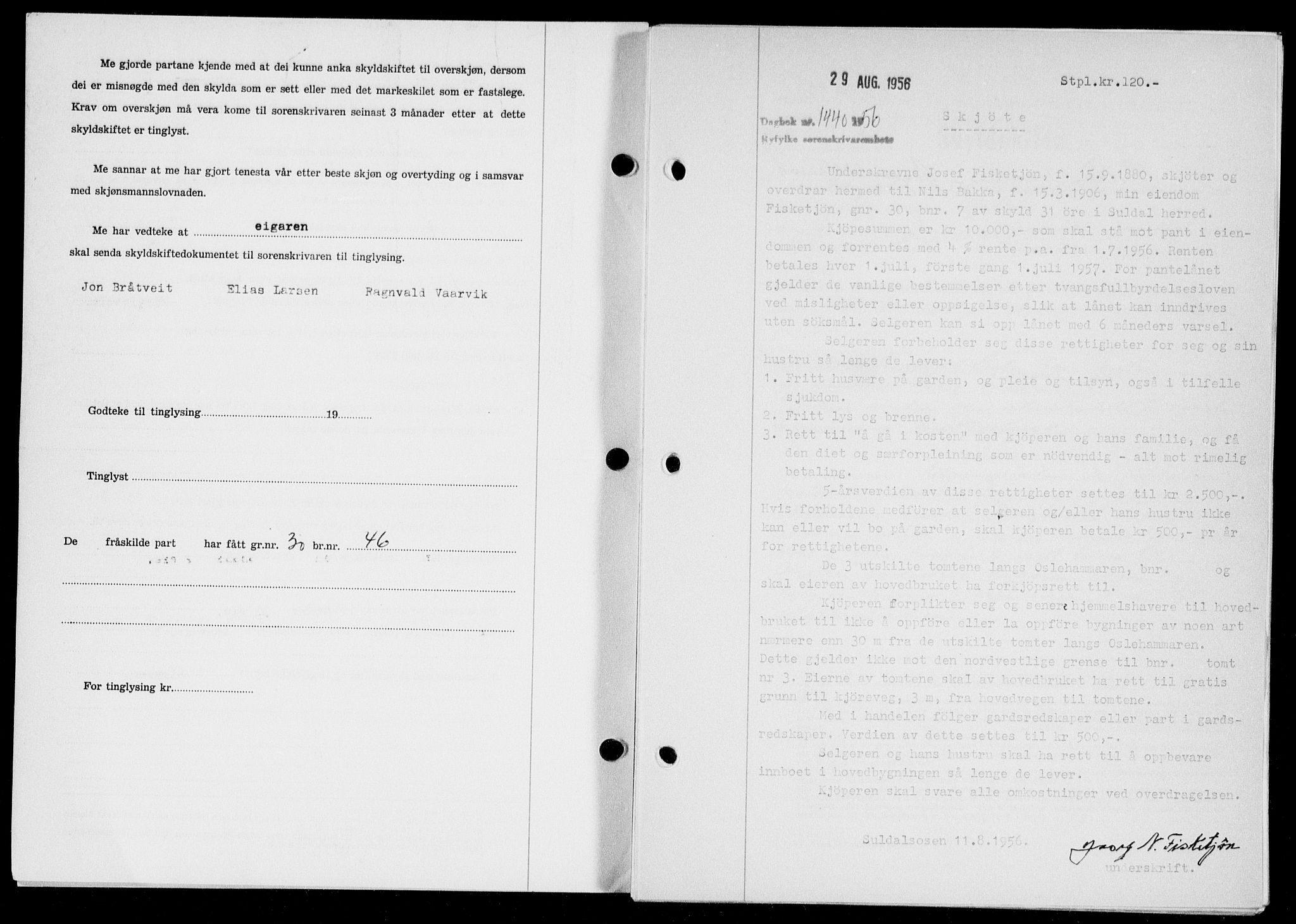 Ryfylke tingrett, SAST/A-100055/001/II/IIB/L0134: Mortgage book no. 113, 1956-1956, Diary no: : 1440/1956