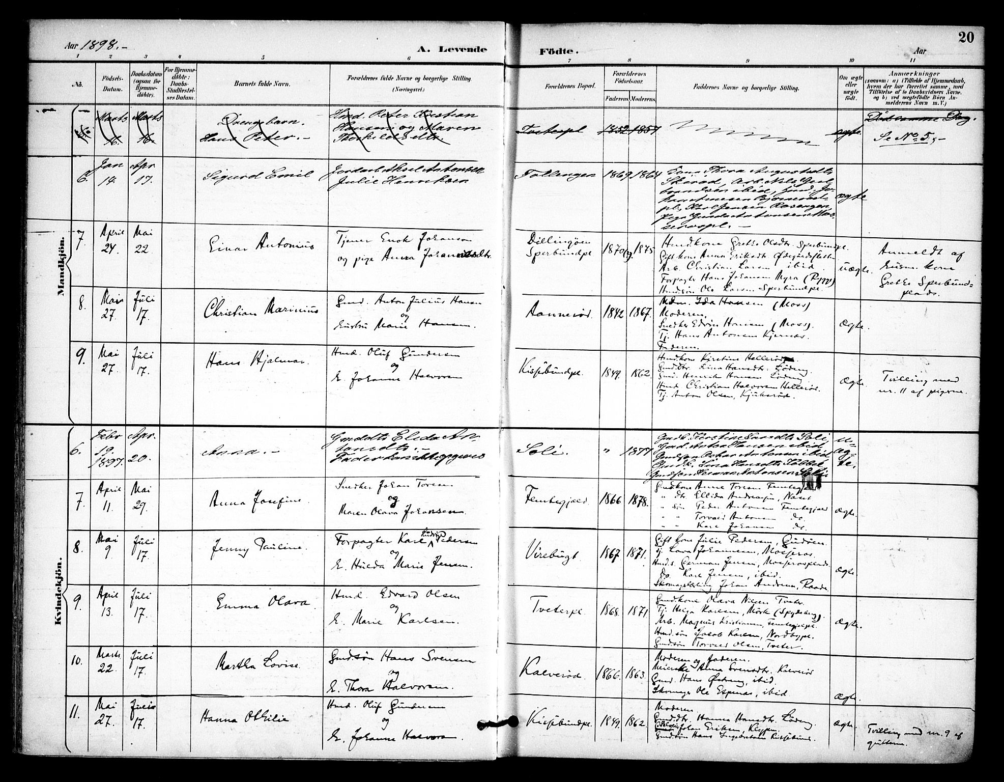 Våler prestekontor Kirkebøker, SAO/A-11083/F/Fa/L0011: Parish register (official) no. I 11, 1893-1909, p. 20