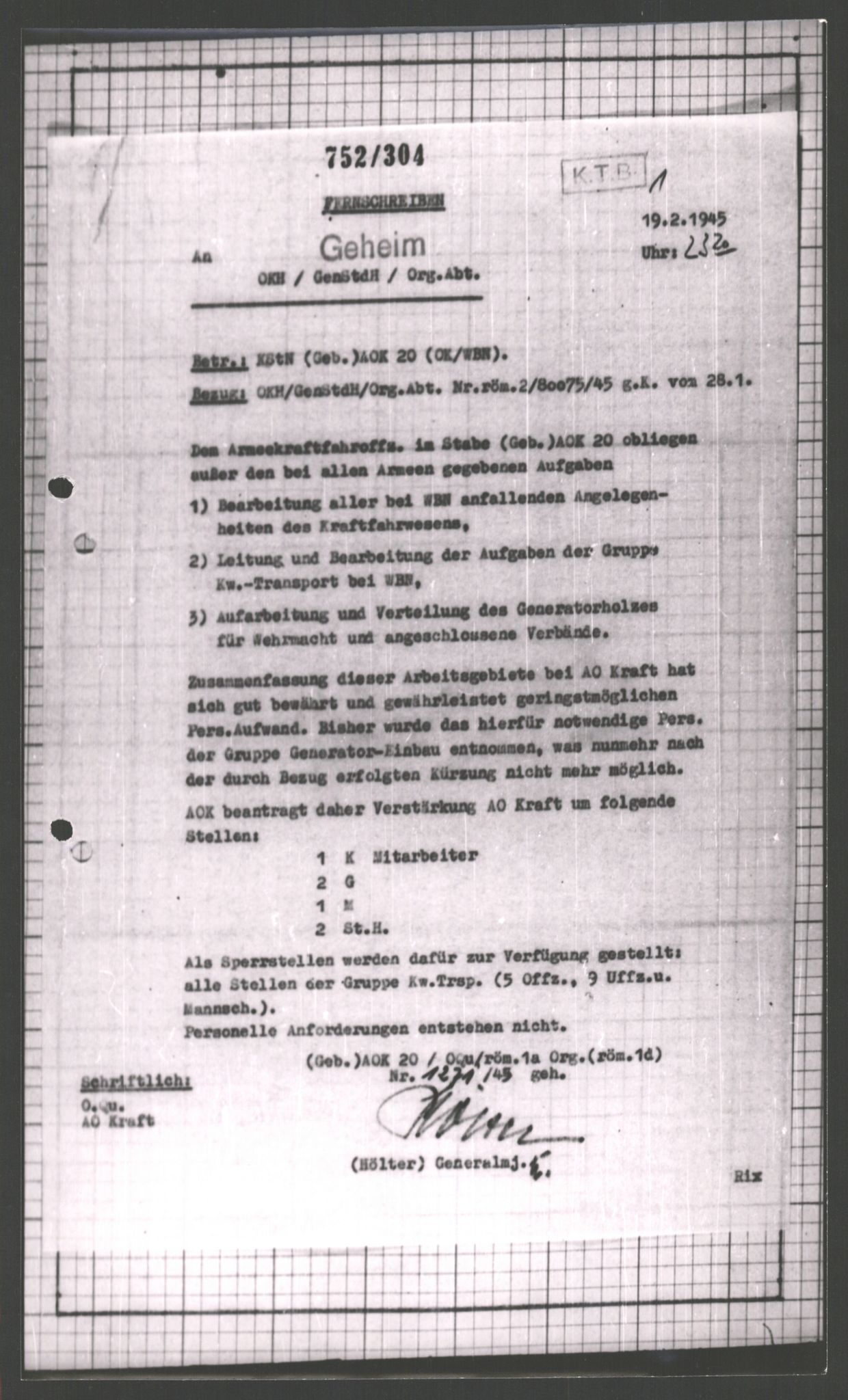 Forsvarets Overkommando. 2 kontor. Arkiv 11.4. Spredte tyske arkivsaker, AV/RA-RAFA-7031/D/Dar/Dara/L0003: Krigsdagbøker for 20. Gebirgs-Armee-Oberkommando (AOK 20), 1945, p. 158