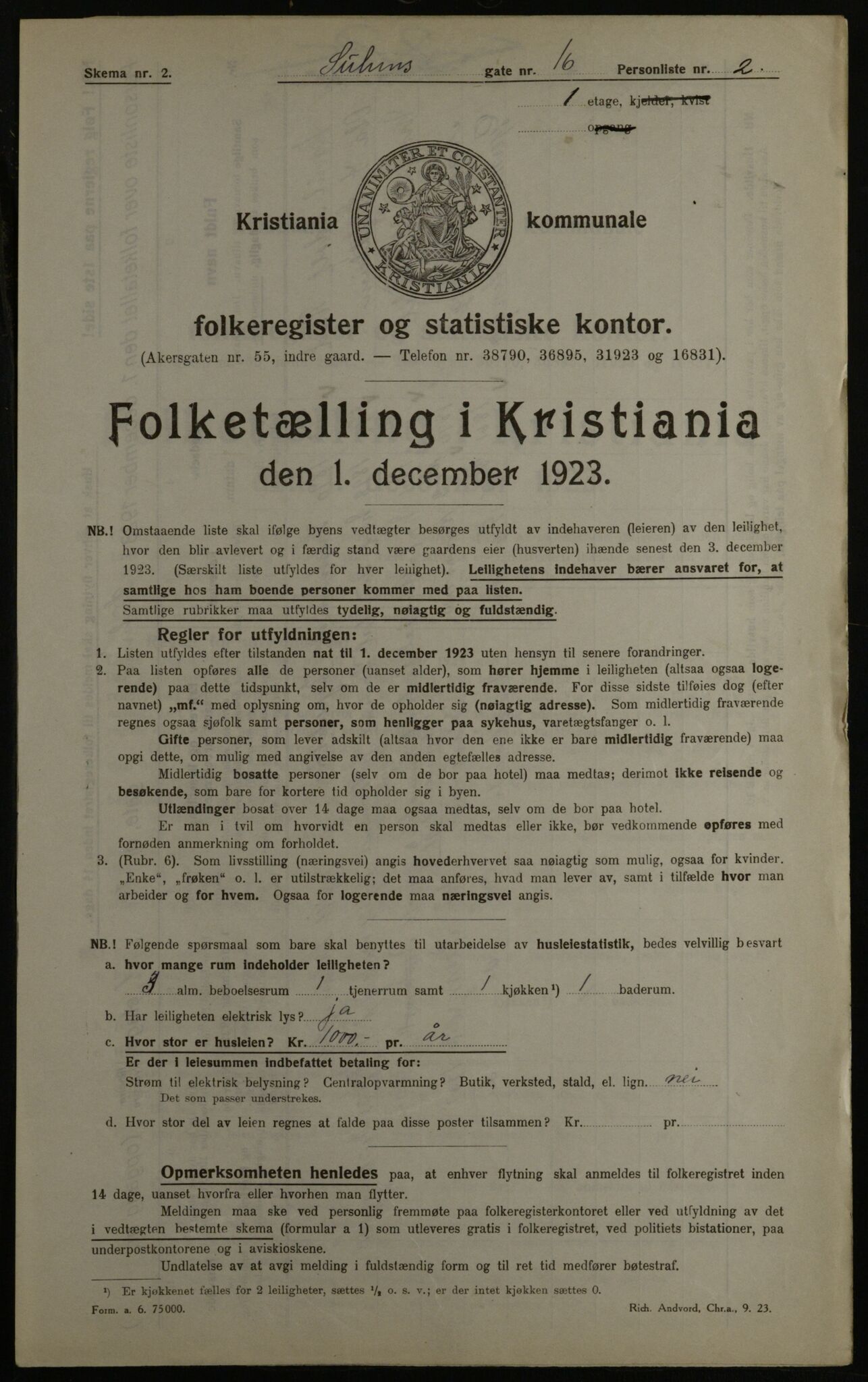 OBA, Municipal Census 1923 for Kristiania, 1923, p. 116053