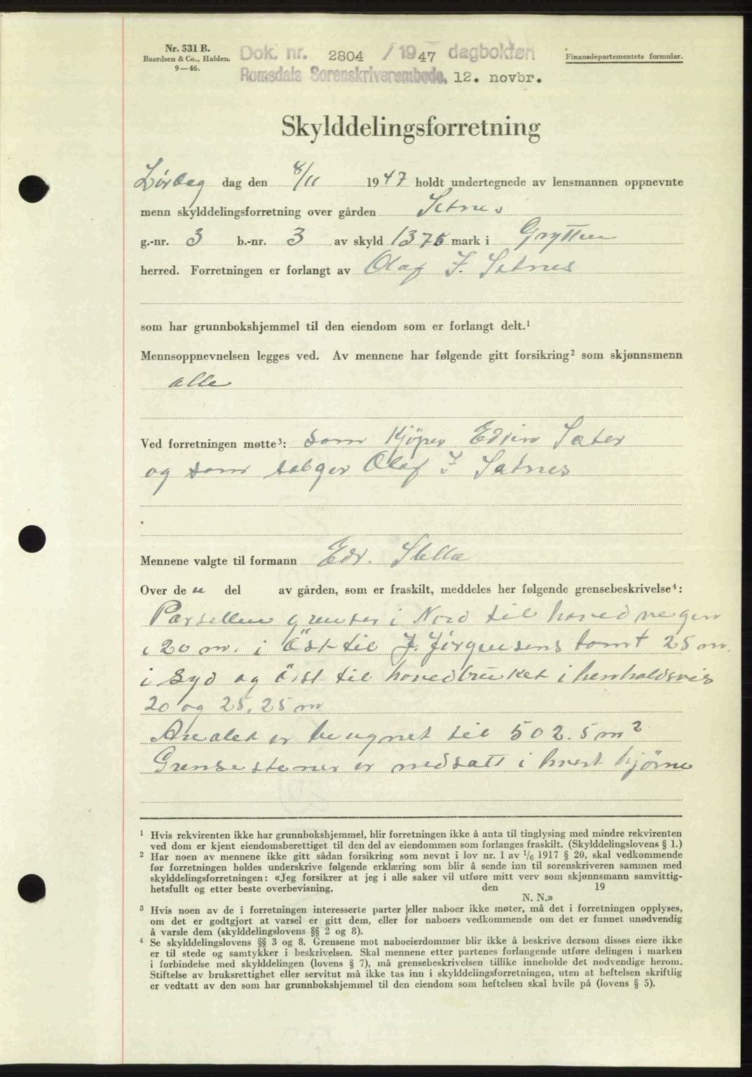 Romsdal sorenskriveri, SAT/A-4149/1/2/2C: Mortgage book no. A24, 1947-1947, Diary no: : 2804/1947