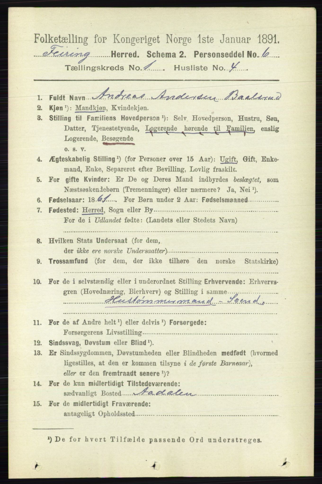 RA, 1891 census for 0240 Feiring, 1891, p. 129