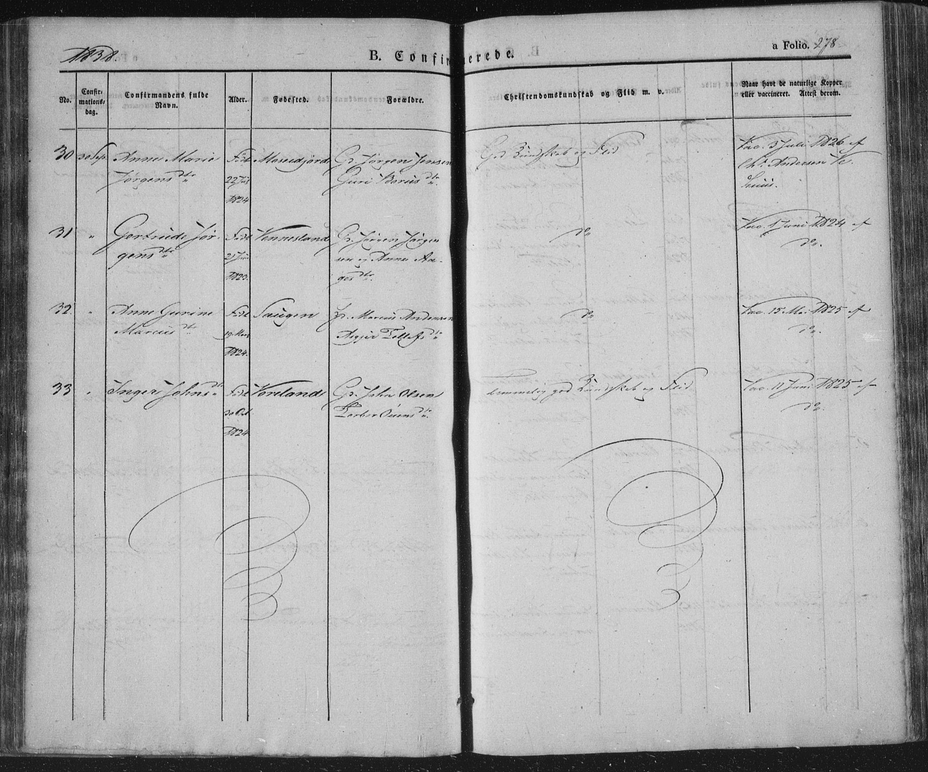 Vennesla sokneprestkontor, SAK/1111-0045/Fa/Fac/L0004: Parish register (official) no. A 4, 1834-1855, p. 278